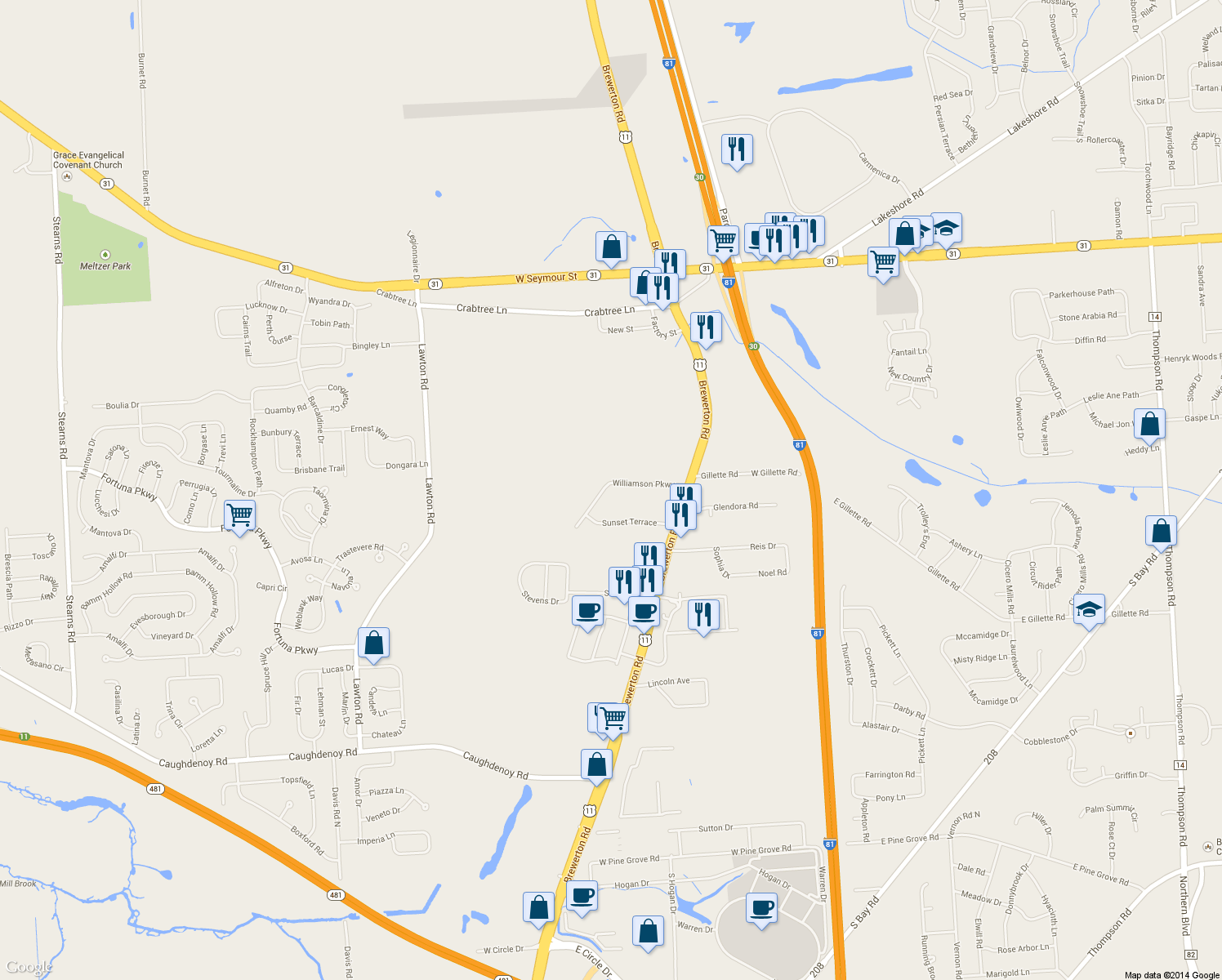 map of restaurants, bars, coffee shops, grocery stores, and more near 5724 Williamson Pkwy in Cicero