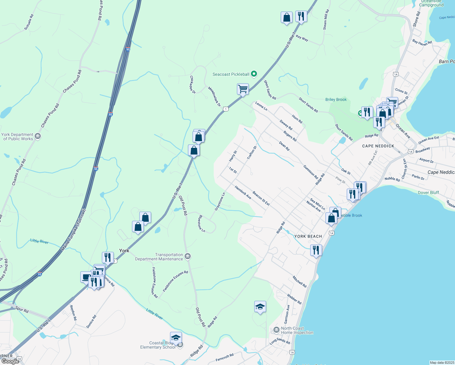 map of restaurants, bars, coffee shops, grocery stores, and more near 18 Hemlock Avenue in York