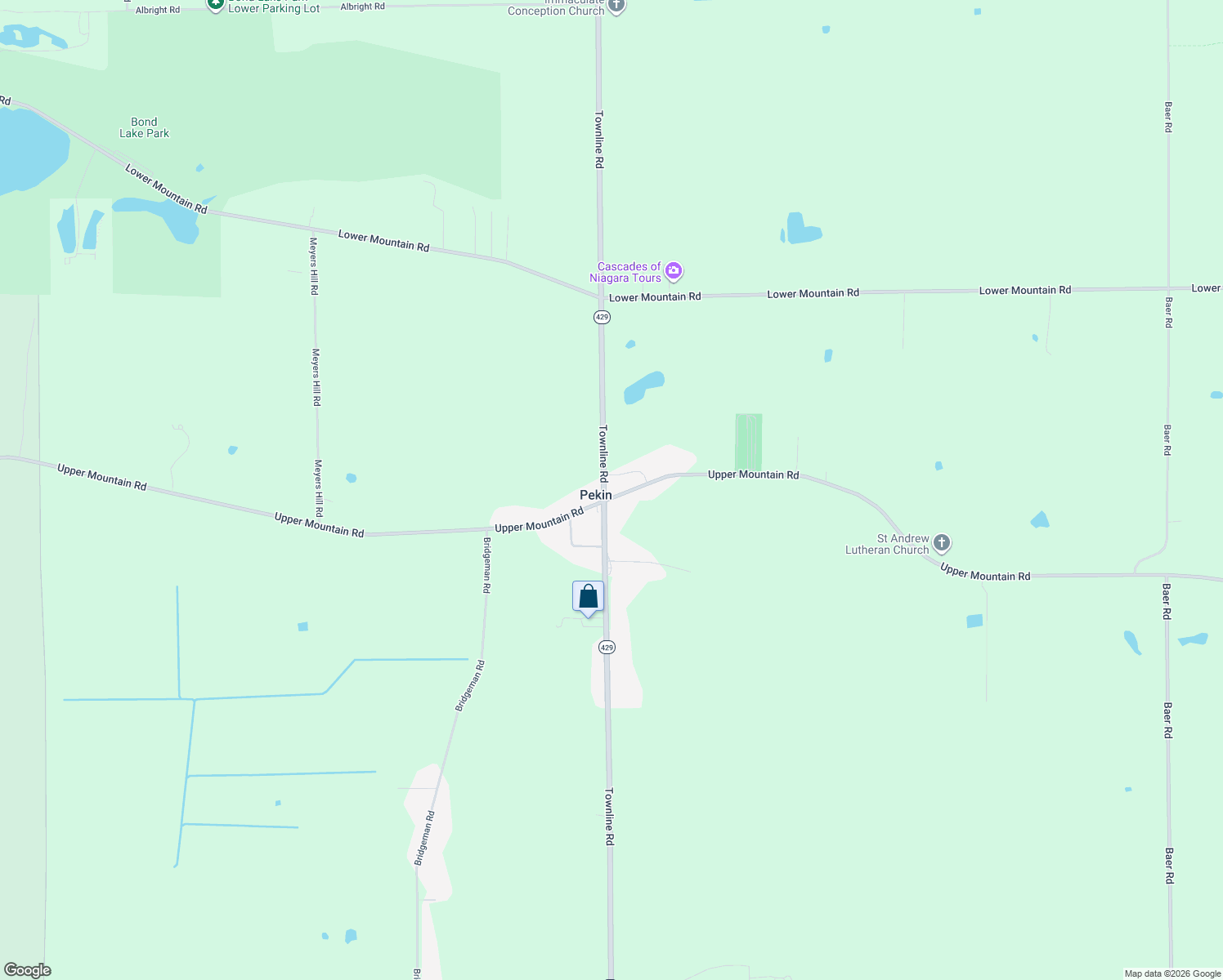map of restaurants, bars, coffee shops, grocery stores, and more near 2959 Upper Mountain Road in Sanborn