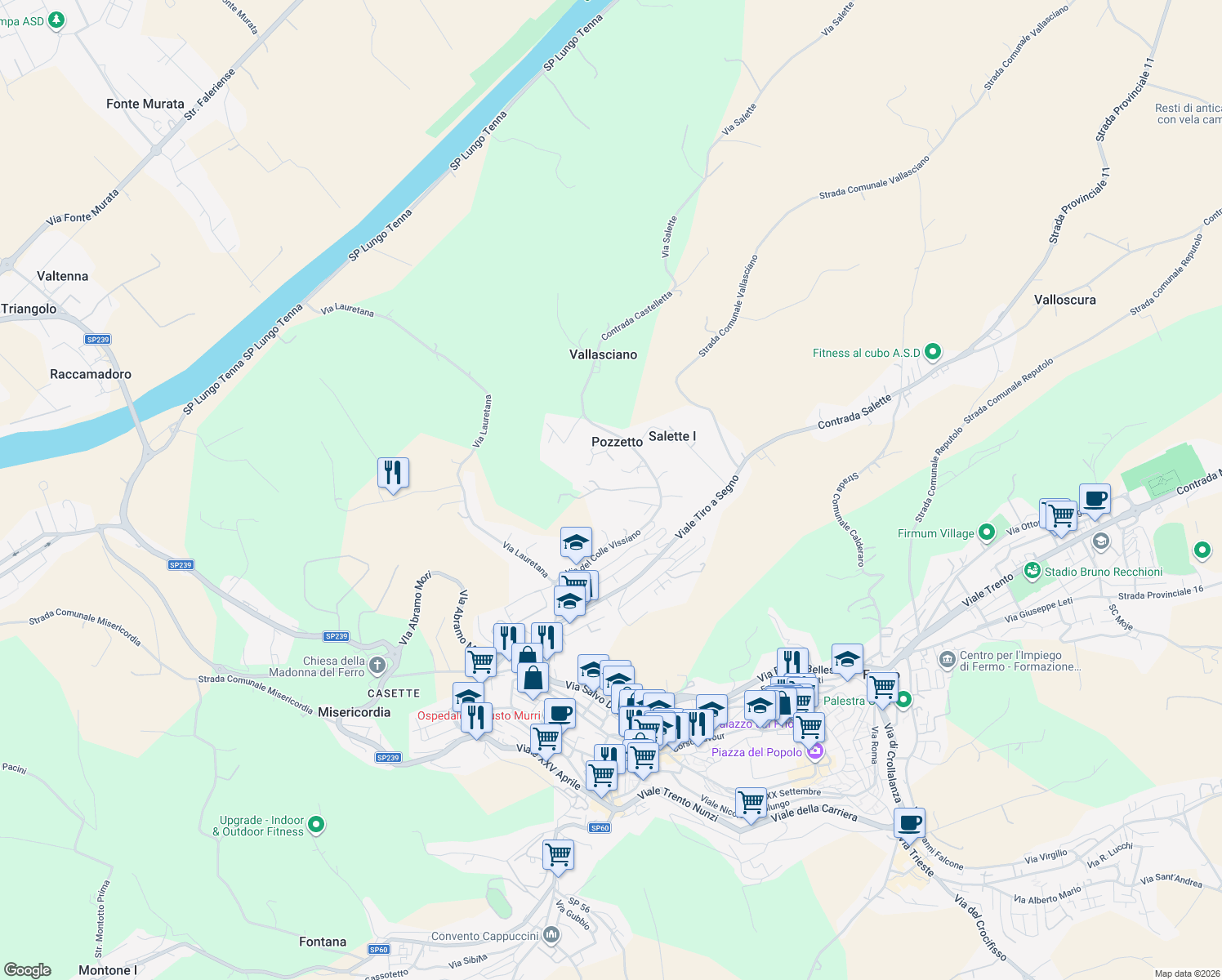 map of restaurants, bars, coffee shops, grocery stores, and more near 38 Strada Communale Bore di Tenna in Provincia di Fermo
