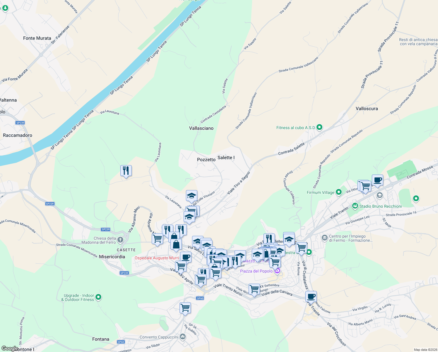 map of restaurants, bars, coffee shops, grocery stores, and more near 38 Strada Communale Bore di Tenna in Fermo