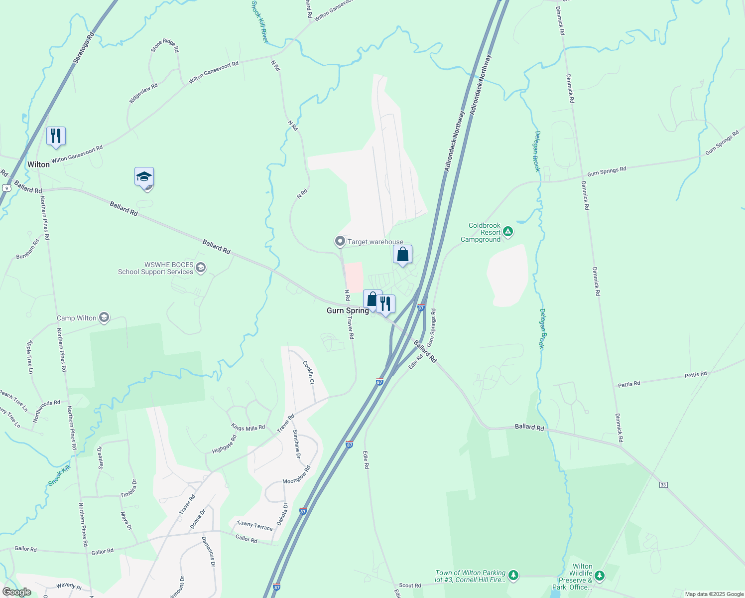 map of restaurants, bars, coffee shops, grocery stores, and more near Gordan Ln in Gansevoort