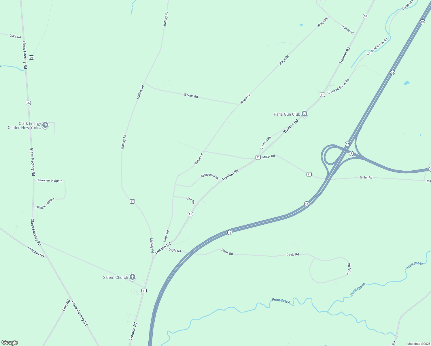 map of restaurants, bars, coffee shops, grocery stores, and more near 10363 Ridgecrest Road in Utica