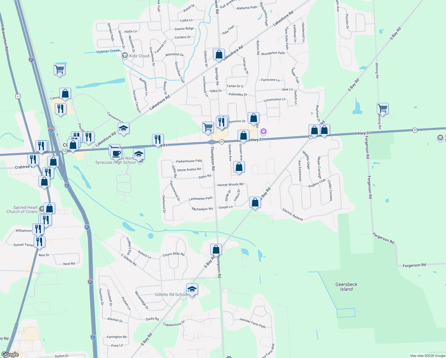 map of restaurants, bars, coffee shops, grocery stores, and more near 8305 1/2 Sandra Ave in Cicero