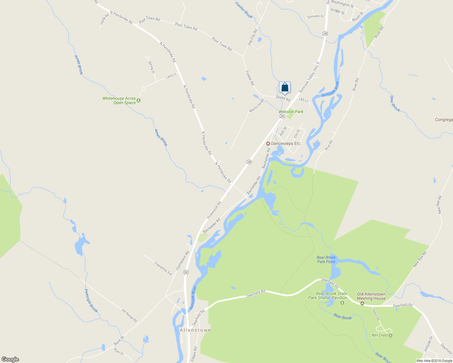 map of restaurants, bars, coffee shops, grocery stores, and more near 106 North Pembroke Road in Pembroke