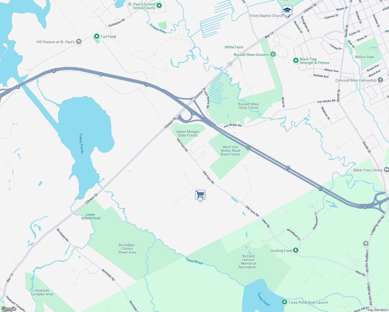 map of restaurants, bars, coffee shops, grocery stores, and more near 137 Silk Farm Road in Concord