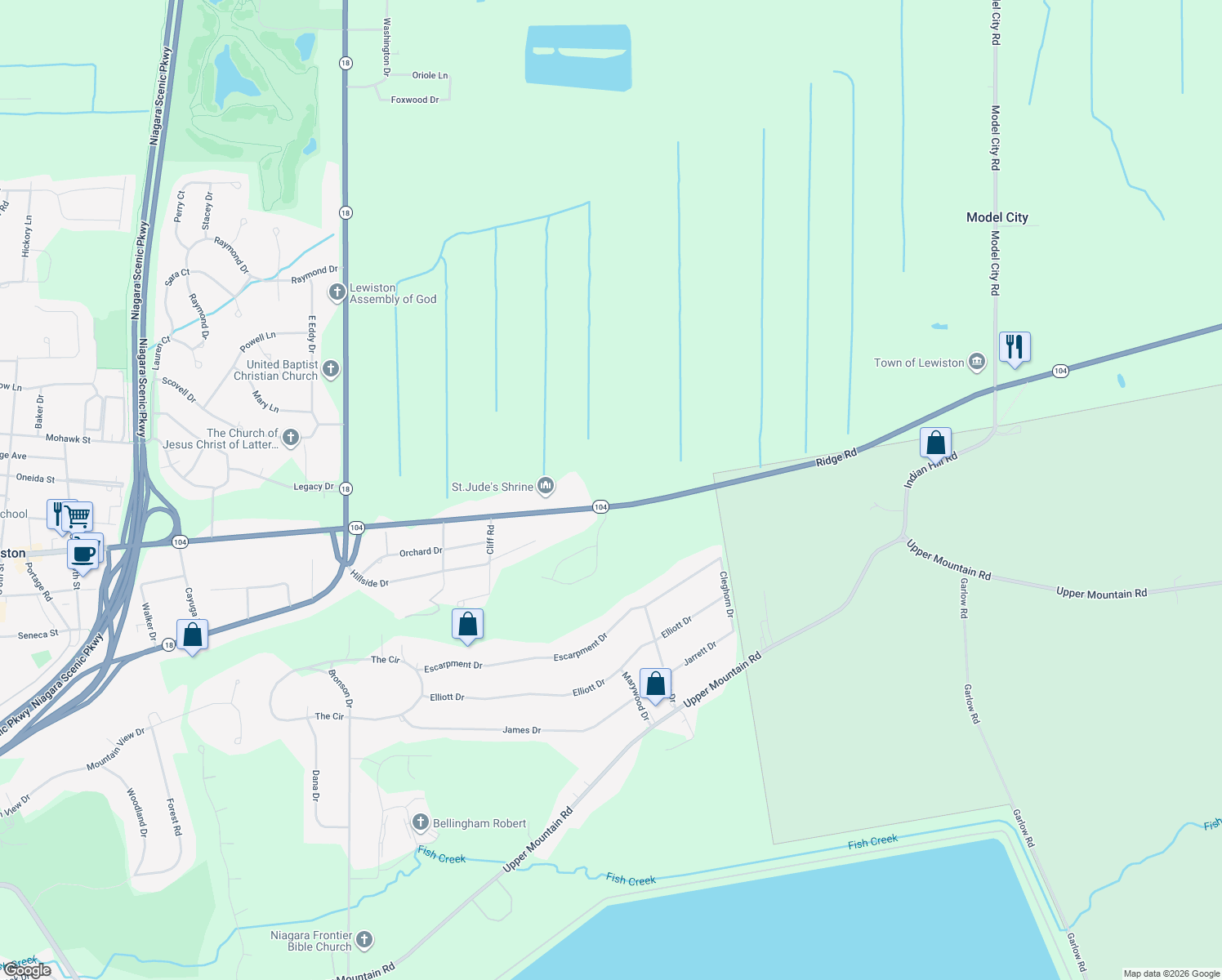 map of restaurants, bars, coffee shops, grocery stores, and more near 1035 Ridge Road in Lewiston