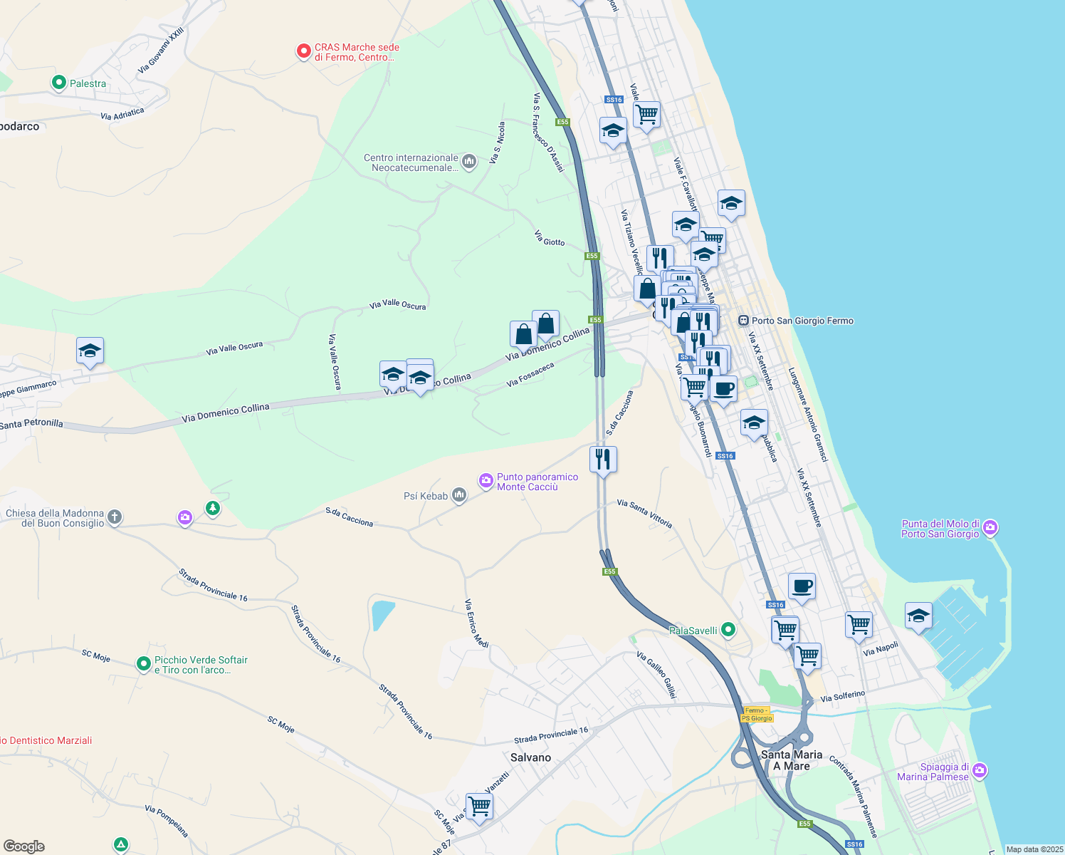 map of restaurants, bars, coffee shops, grocery stores, and more near in Province of Fermo