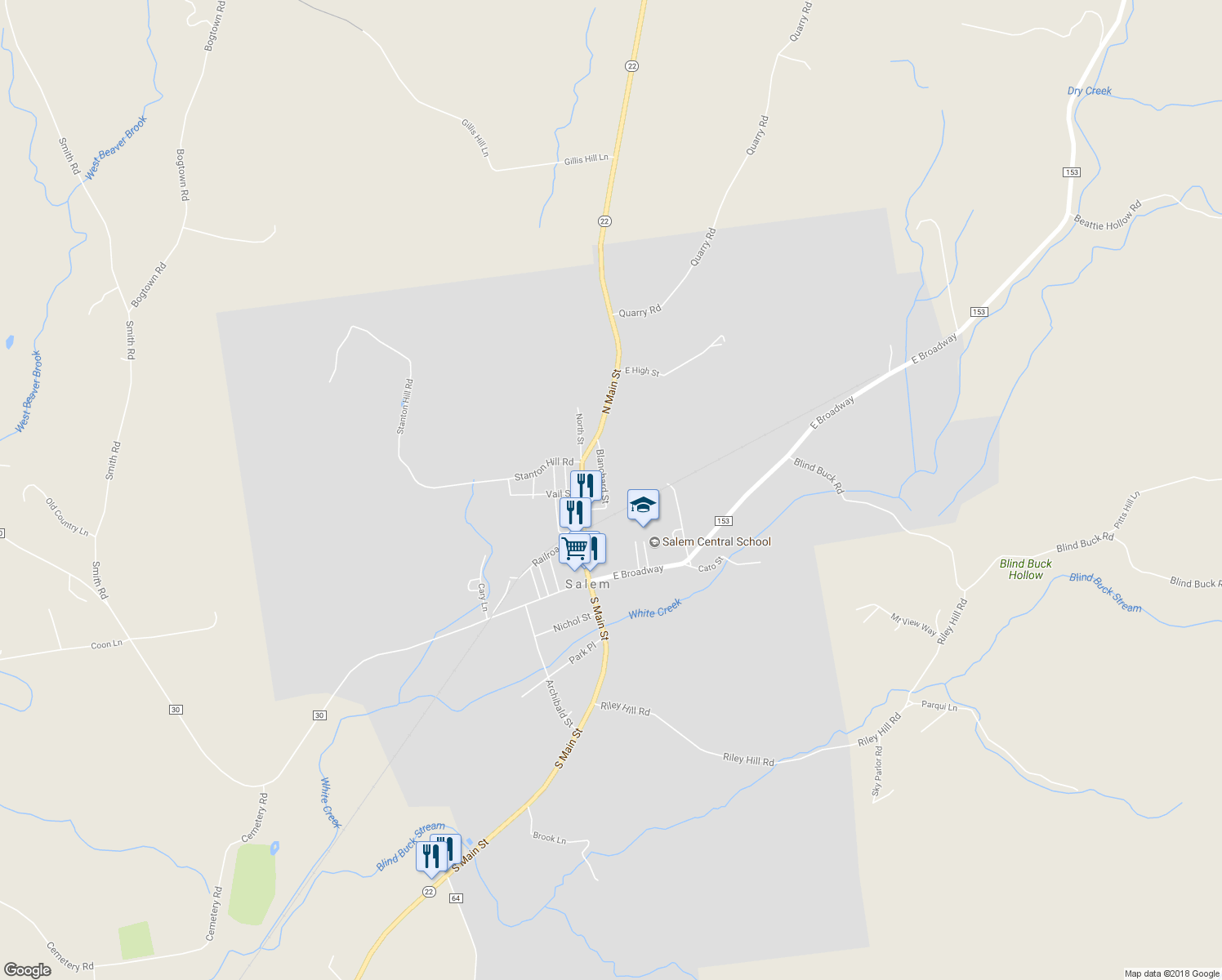 map of restaurants, bars, coffee shops, grocery stores, and more near 8 Blanchard St in Salem
