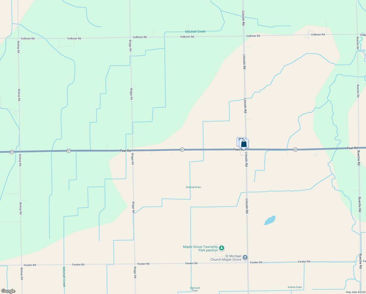 map of restaurants, bars, coffee shops, grocery stores, and more near 4500 Peet Rd in Chesaning