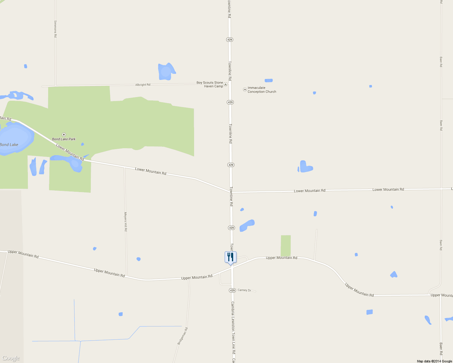 map of restaurants, bars, coffee shops, grocery stores, and more near 2939 Lower Mountain Road in Ransomville