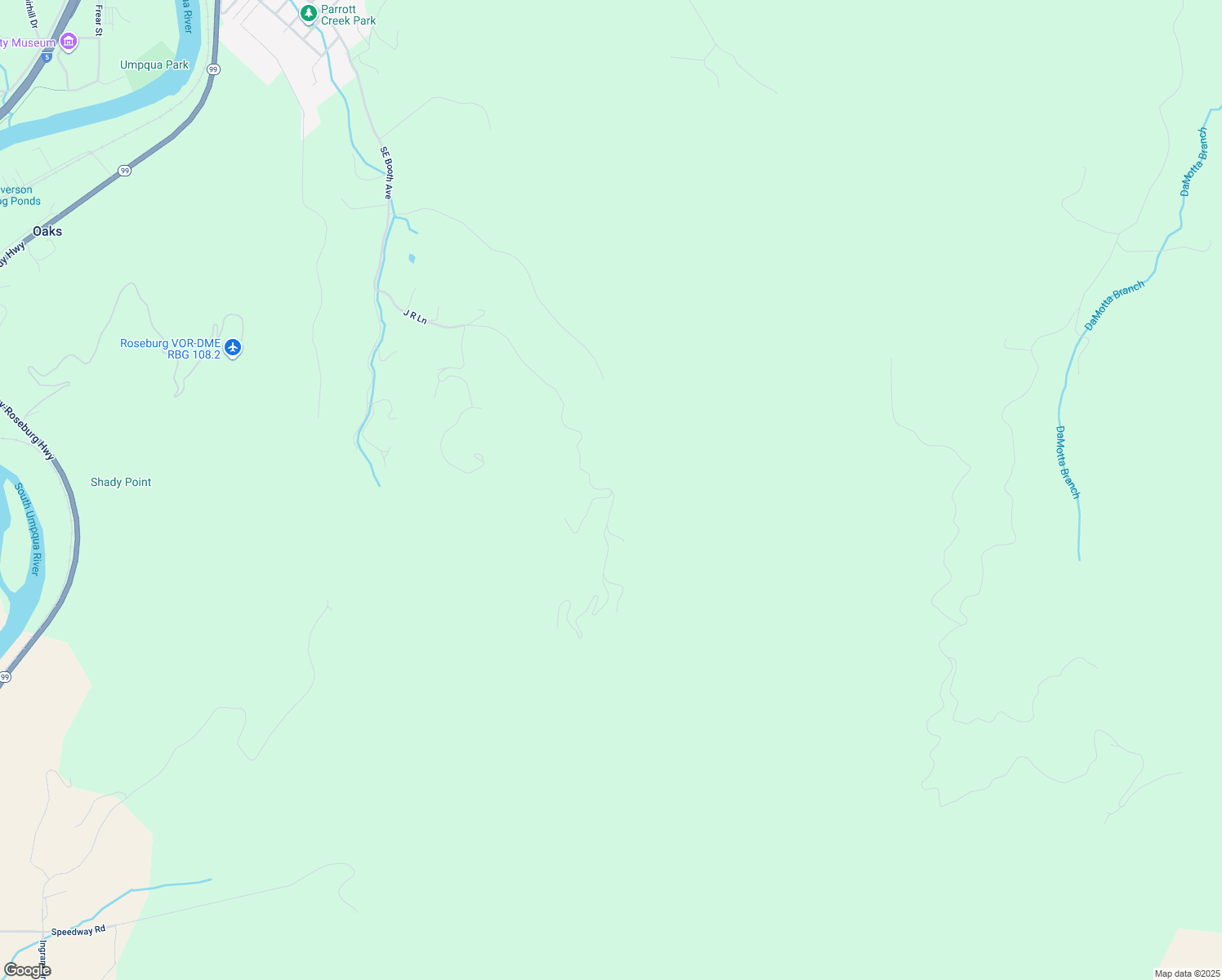 map of restaurants, bars, coffee shops, grocery stores, and more near 1384 Southeast J R Lane in Roseburg