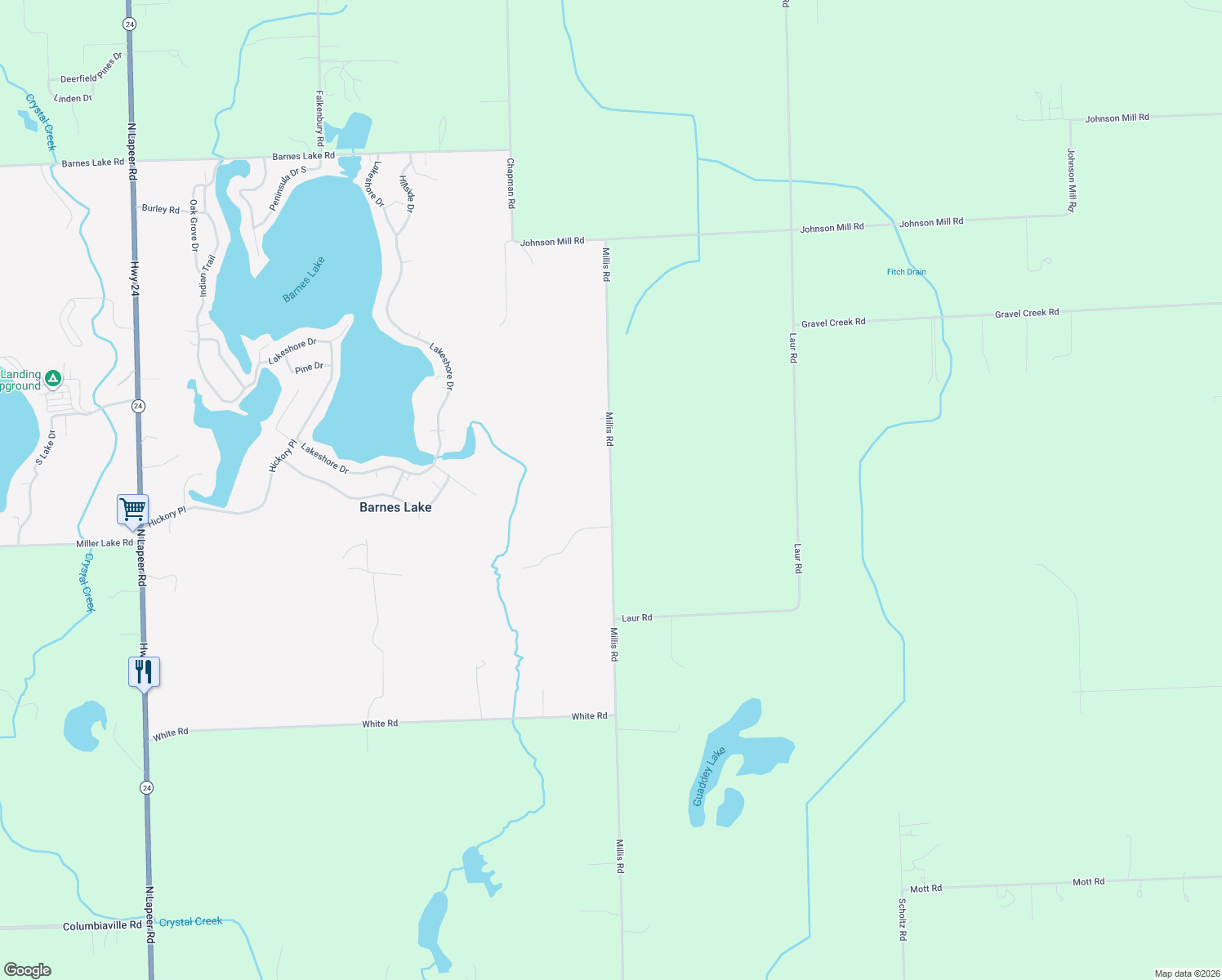 map of restaurants, bars, coffee shops, grocery stores, and more near 4991 Millis Road in North Branch