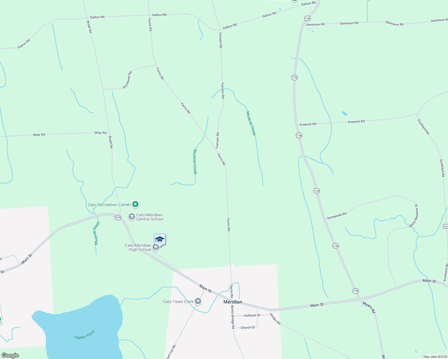 map of restaurants, bars, coffee shops, grocery stores, and more near 11589 Ferris Road in Cato