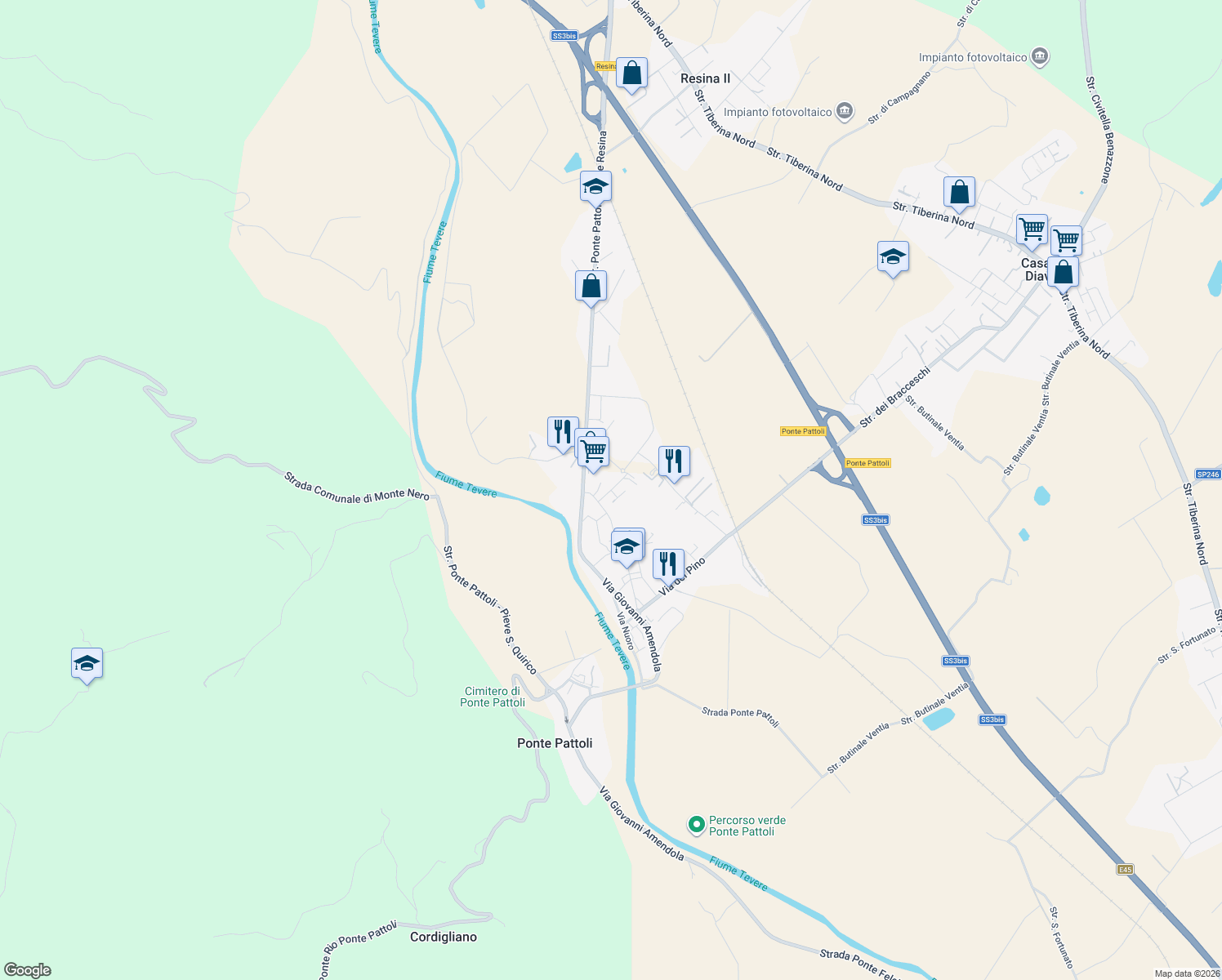 map of restaurants, bars, coffee shops, grocery stores, and more near Strada Ponte Pattoli - Ponte Resina in Ponte Pattoli