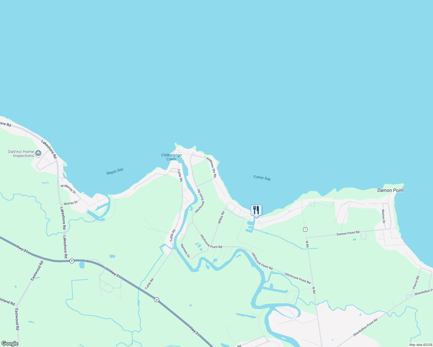 map of restaurants, bars, coffee shops, grocery stores, and more near 177 Andrews Shore Road in Bridgeport