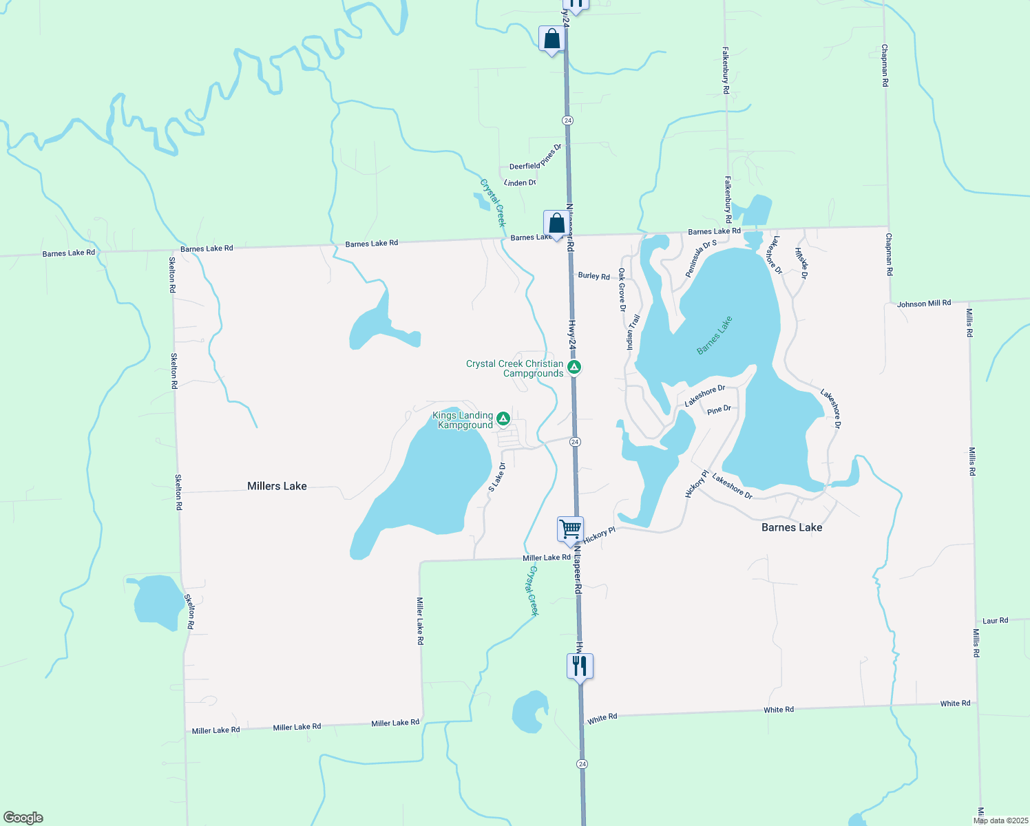 map of restaurants, bars, coffee shops, grocery stores, and more near 182 Fonda Drive in Columbiaville