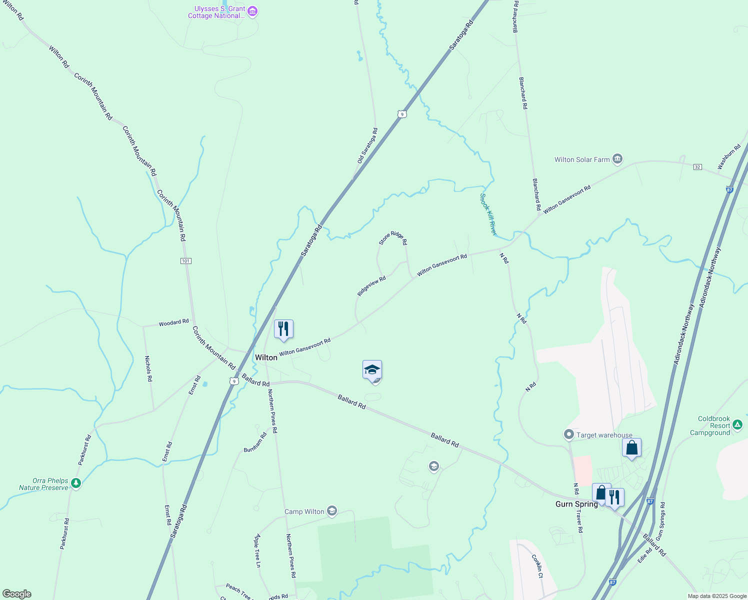 map of restaurants, bars, coffee shops, grocery stores, and more near 640 Wilton Gansevoort Road in Gansevoort