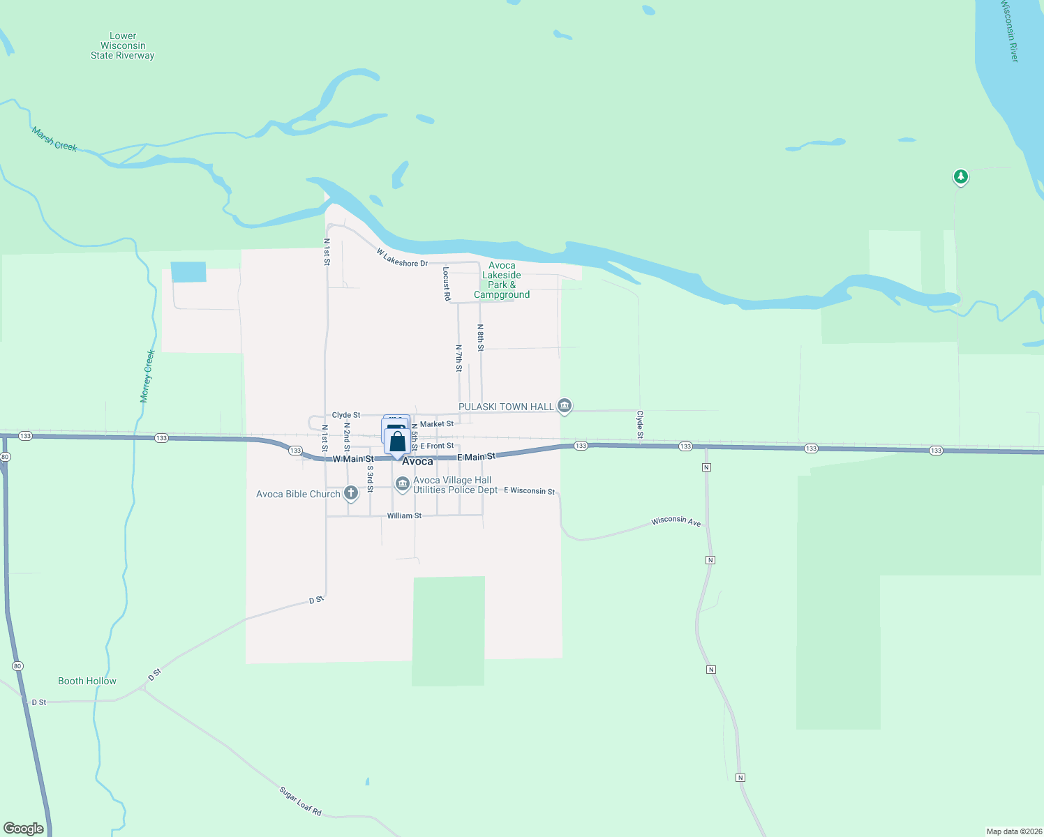 map of restaurants, bars, coffee shops, grocery stores, and more near 809 Clyde St in Avoca