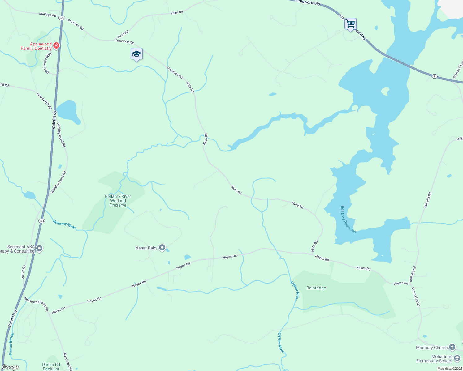 map of restaurants, bars, coffee shops, grocery stores, and more near 41 Nute Road in Madbury