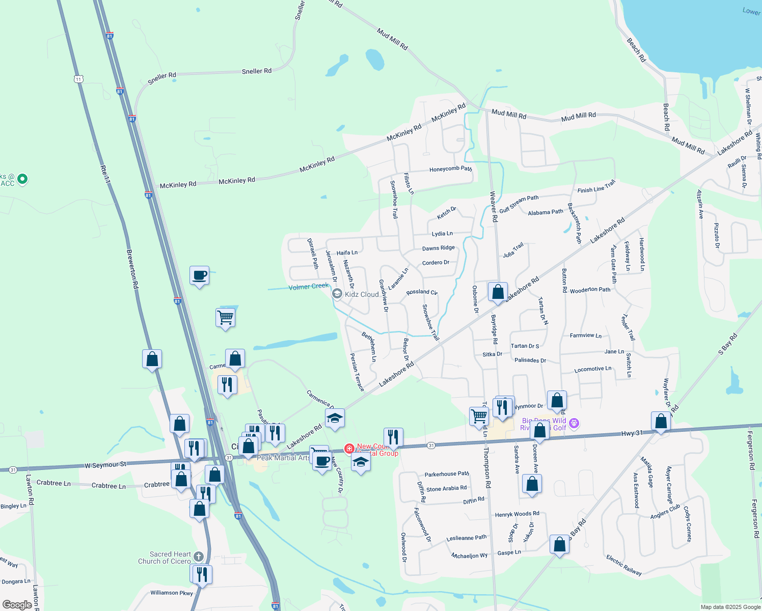 map of restaurants, bars, coffee shops, grocery stores, and more near 8493 Grandview Dr in Cicero