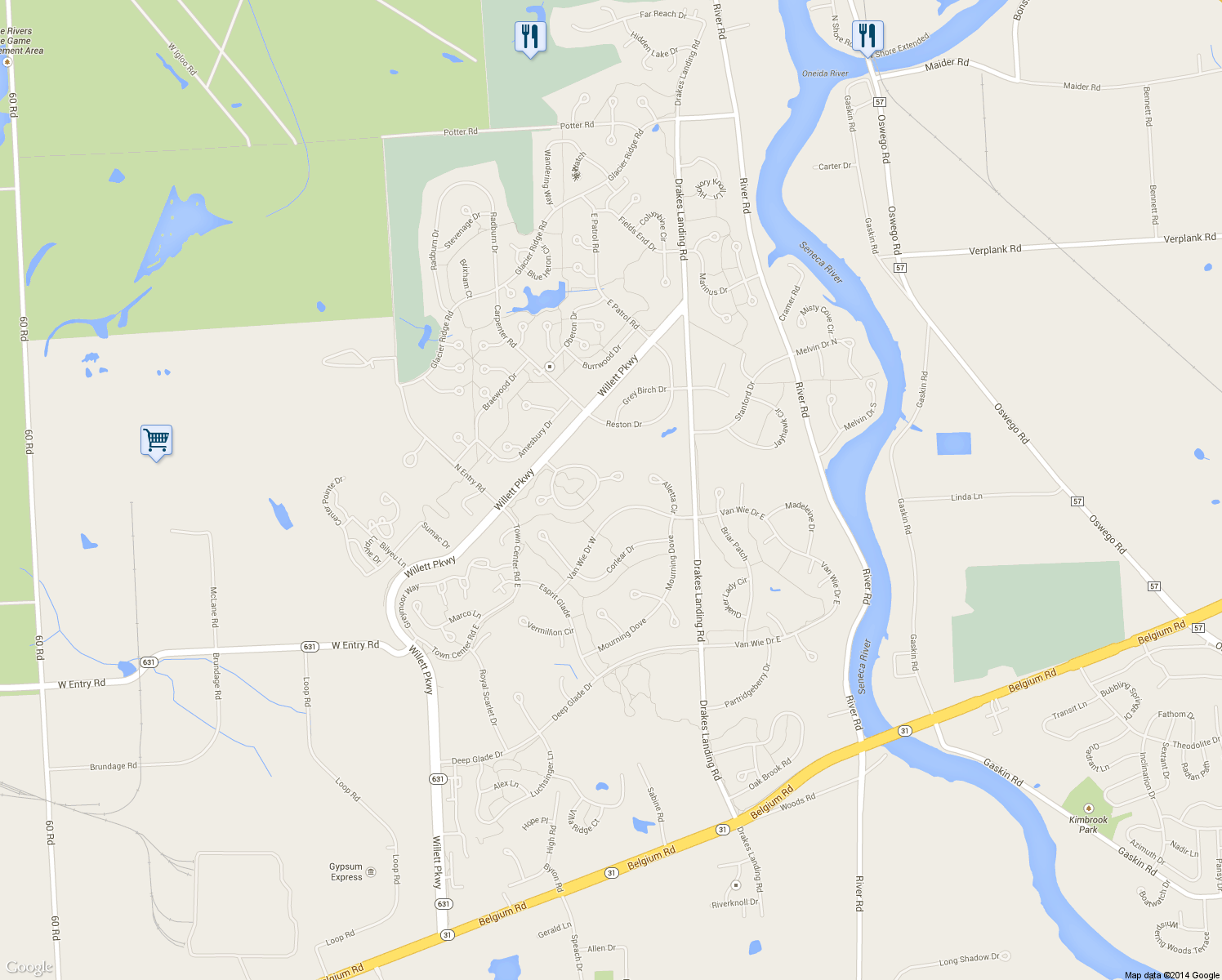 map of restaurants, bars, coffee shops, grocery stores, and more near 3022 Crocus Ln in Baldwinsville