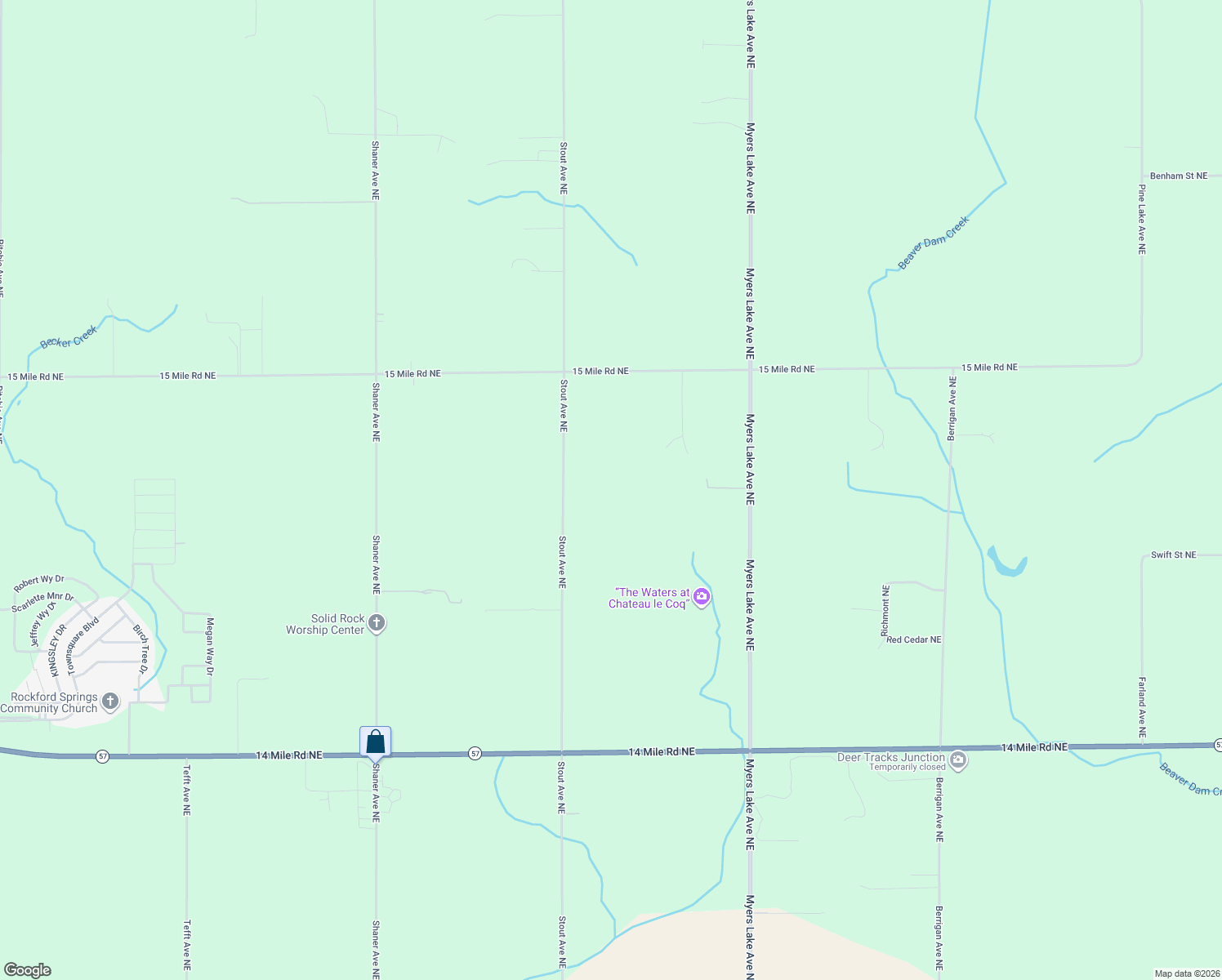 map of restaurants, bars, coffee shops, grocery stores, and more near 12160 Stout Ave NE in Cedar Springs