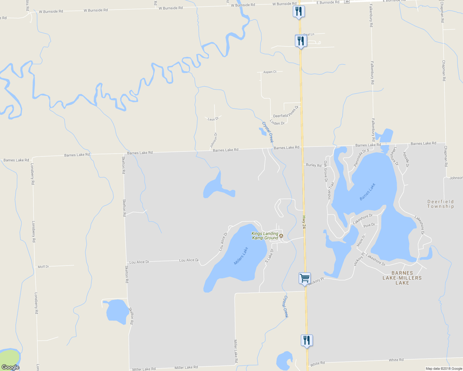 map of restaurants, bars, coffee shops, grocery stores, and more near 267 Barnes Lake Road in Columbiaville
