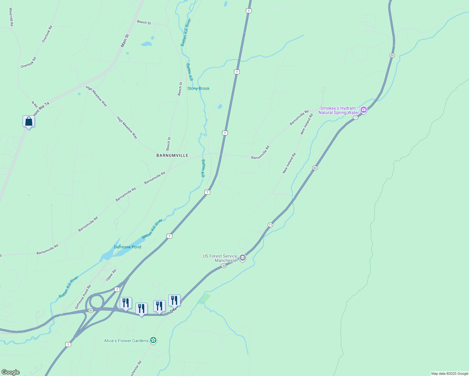 map of restaurants, bars, coffee shops, grocery stores, and more near 257 Westview Road in Bennington County