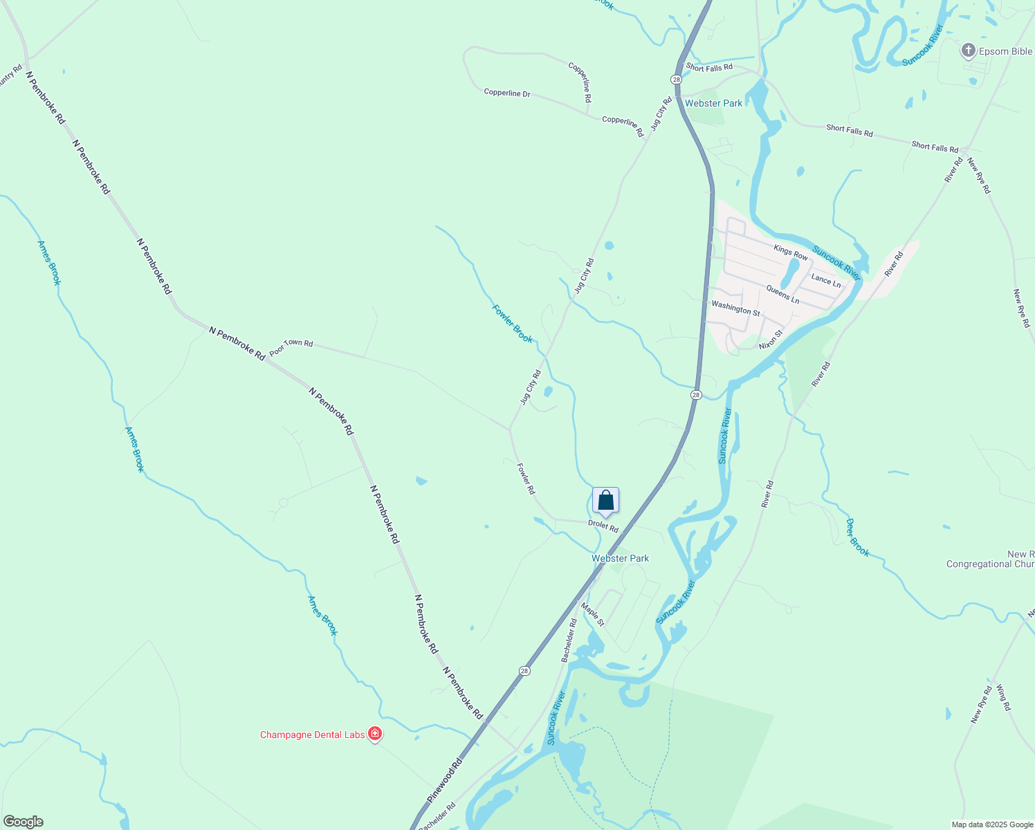 map of restaurants, bars, coffee shops, grocery stores, and more near 225 Jug City Road in Epsom