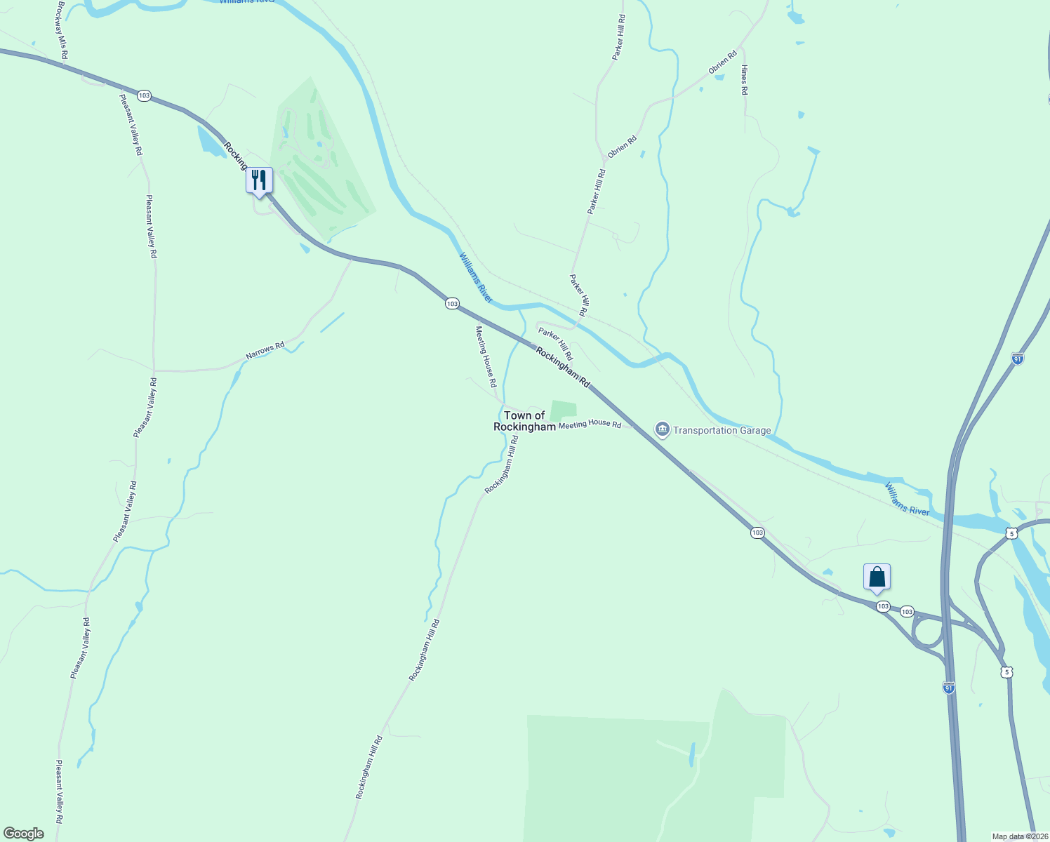 map of restaurants, bars, coffee shops, grocery stores, and more near in Town of Rockingham
