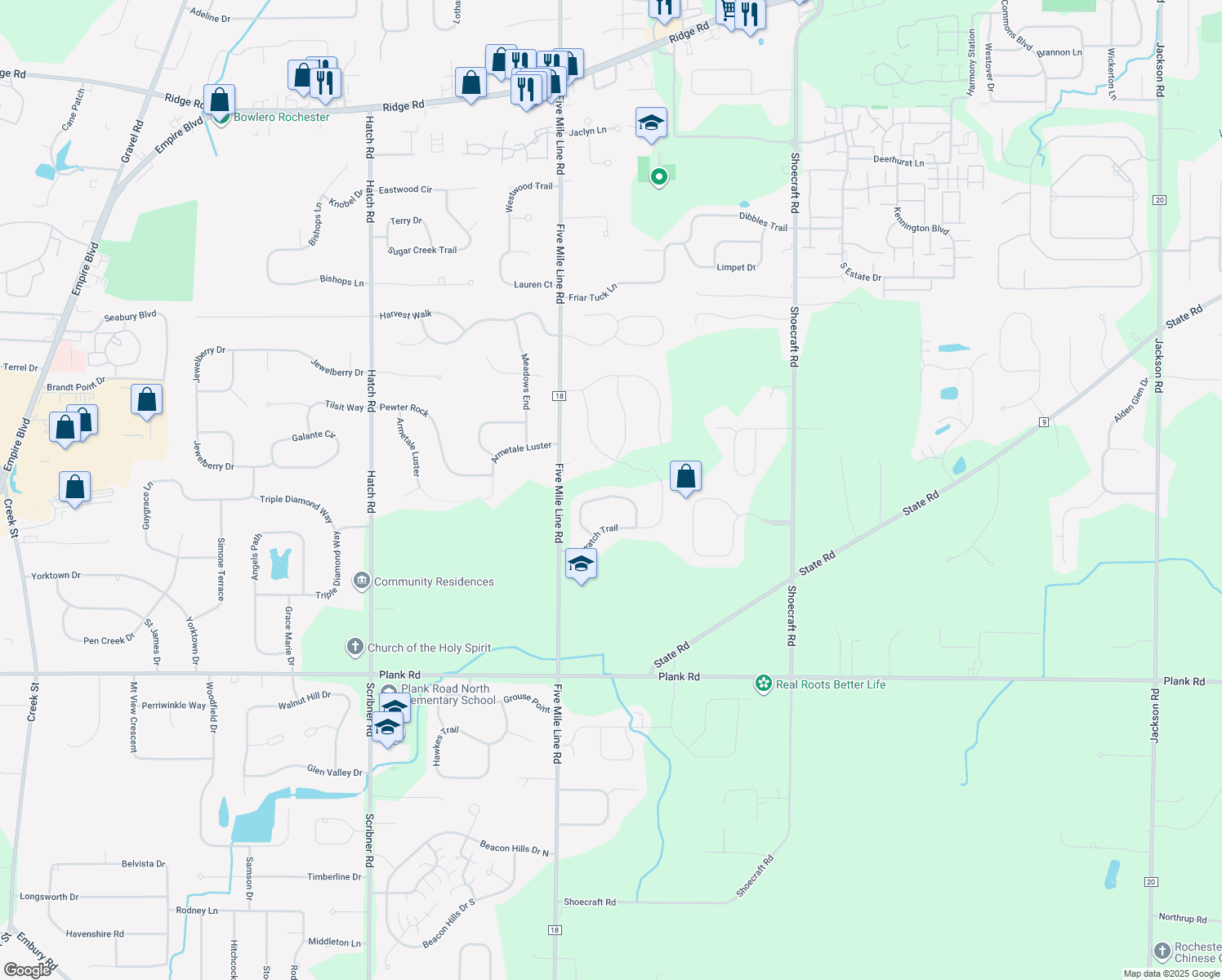 map of restaurants, bars, coffee shops, grocery stores, and more near 54 Peaceful Harbor Ln in Webster