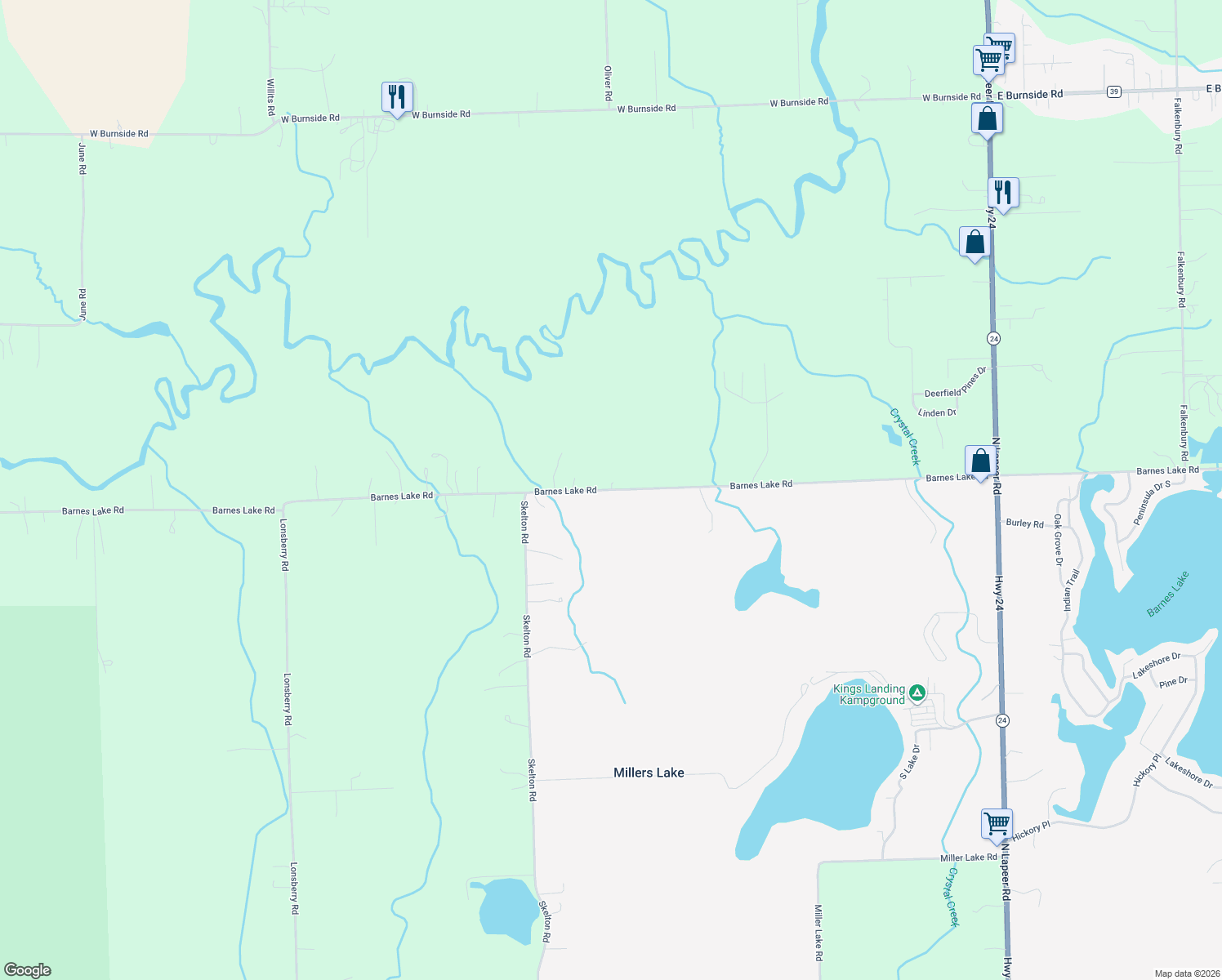 map of restaurants, bars, coffee shops, grocery stores, and more near 495 Barnes Lake Road in Columbiaville