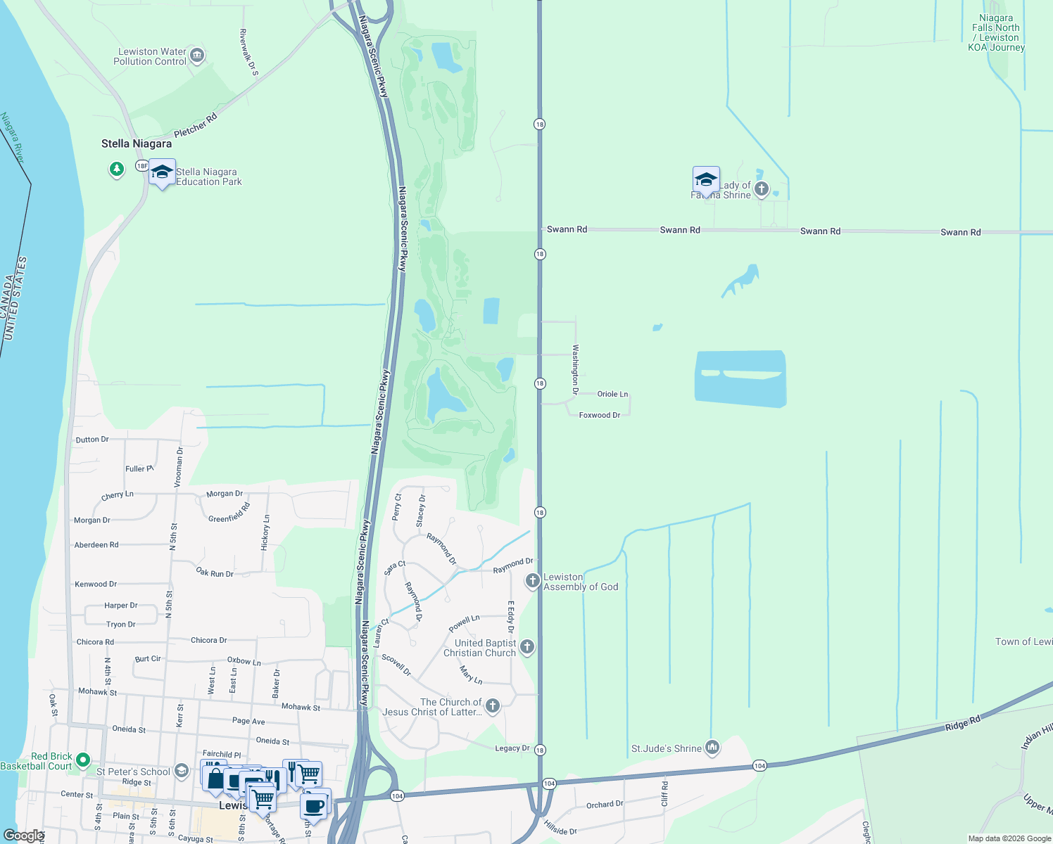 map of restaurants, bars, coffee shops, grocery stores, and more near 4616 Creek Rd in Lewiston