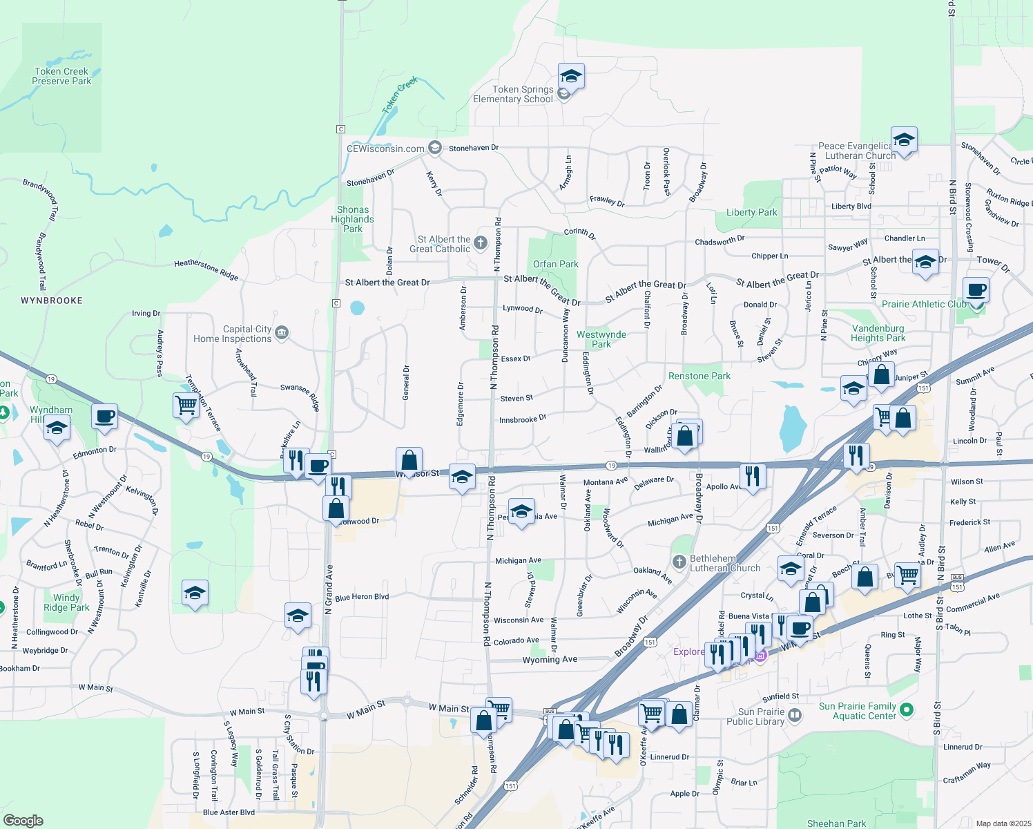 map of restaurants, bars, coffee shops, grocery stores, and more near 2220 Innsbrooke Dr in Sun Prairie