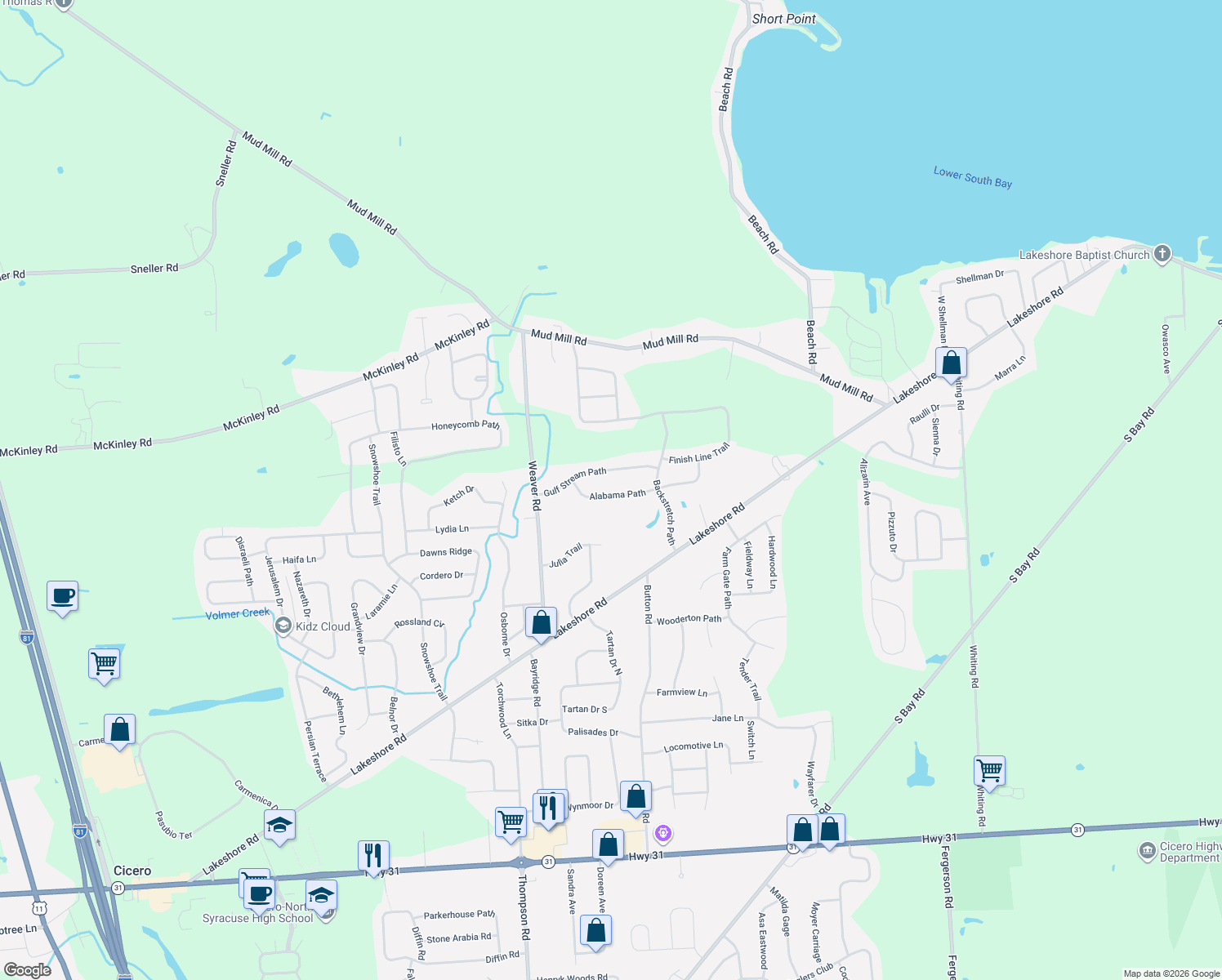 map of restaurants, bars, coffee shops, grocery stores, and more near 6251 Alabama Path in Cicero