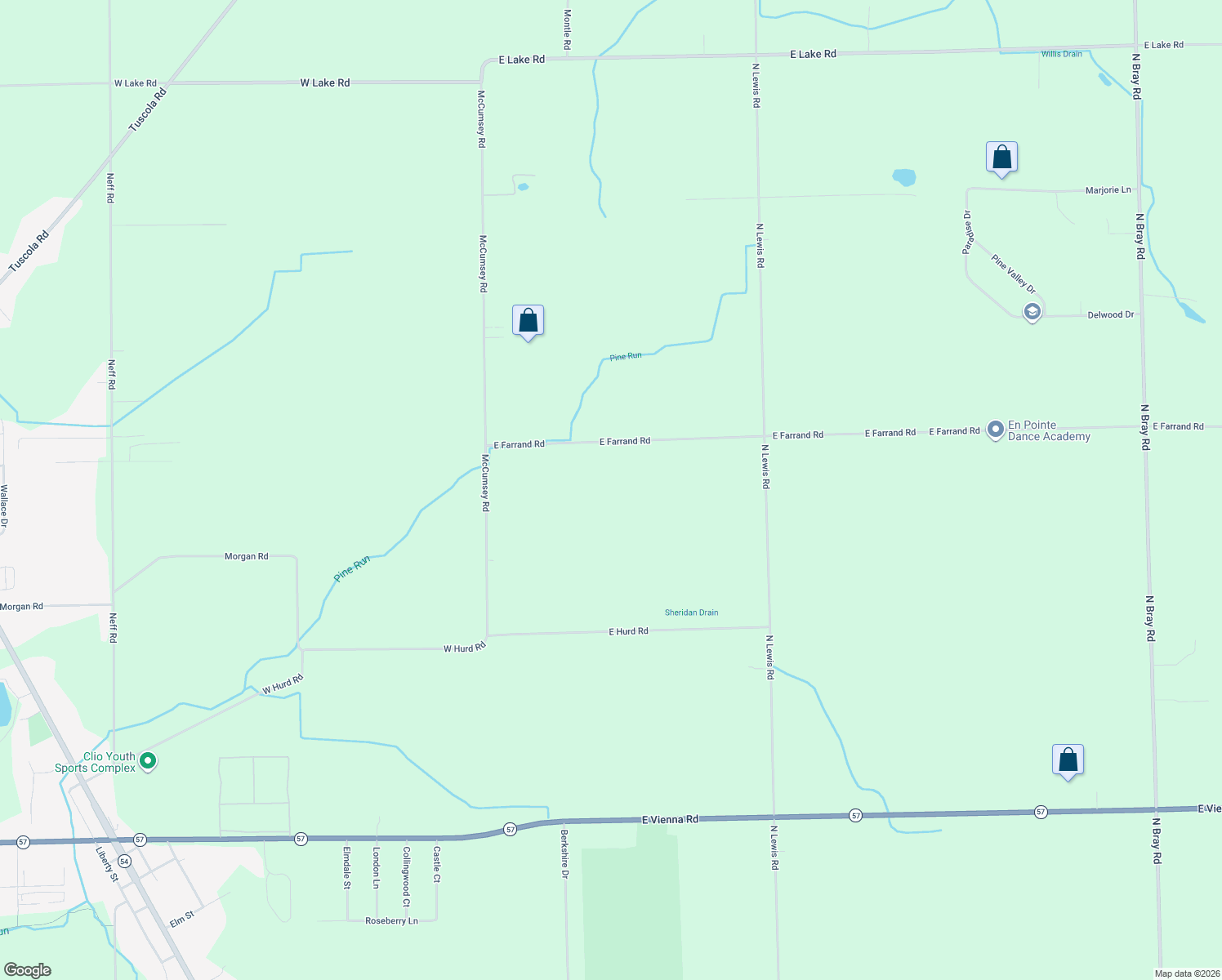 map of restaurants, bars, coffee shops, grocery stores, and more near 1162 East Farrand Road in Clio