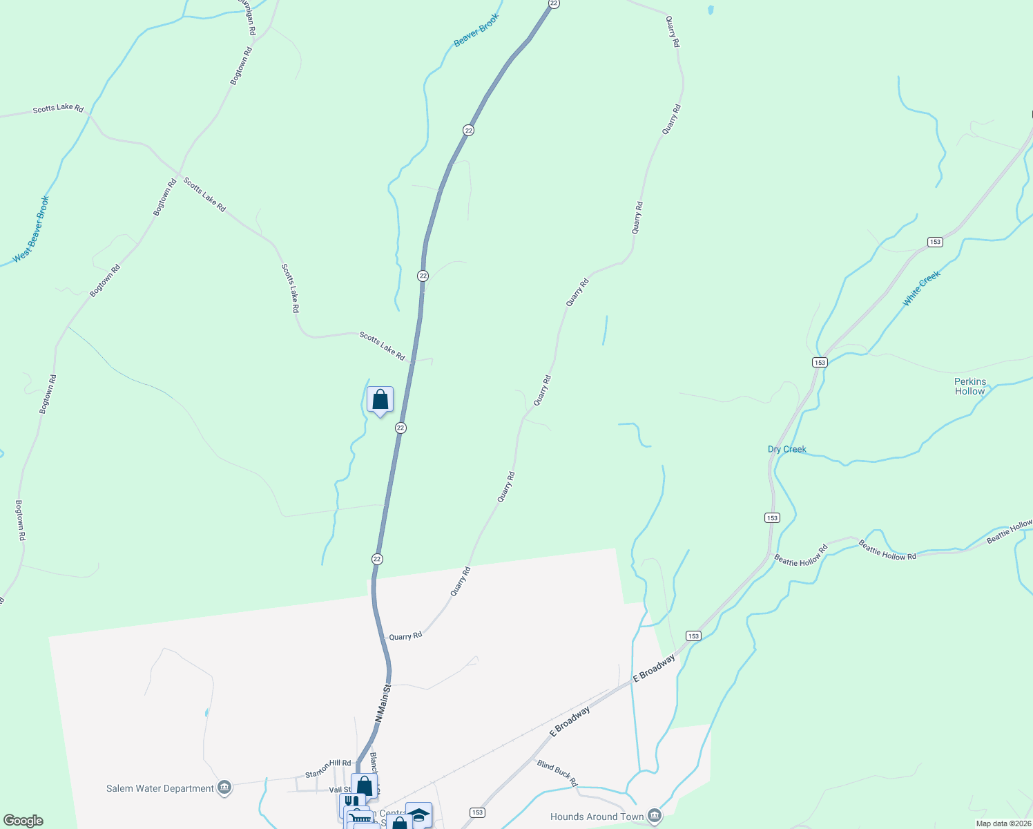 map of restaurants, bars, coffee shops, grocery stores, and more near 187 Quarry Road in Salem
