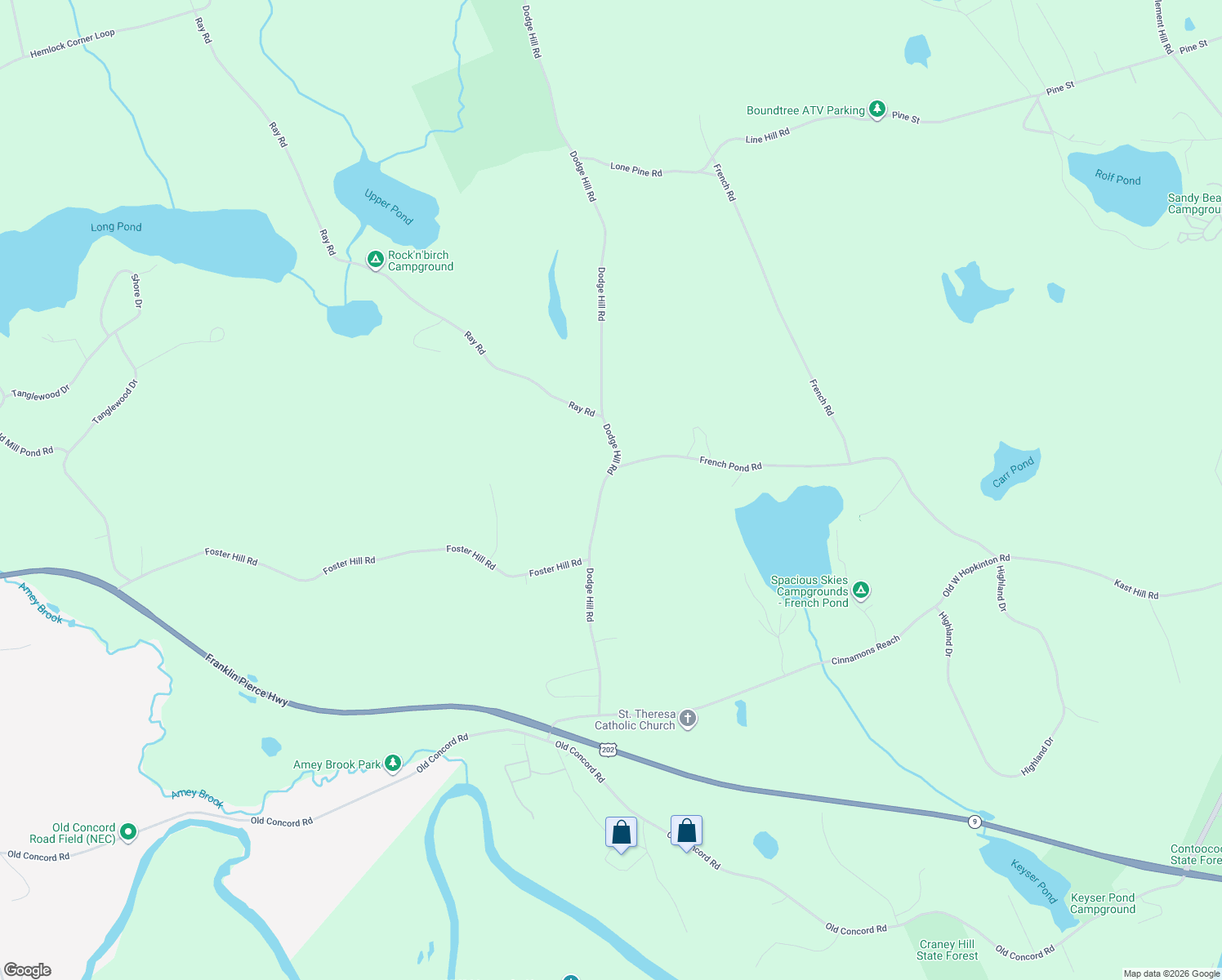map of restaurants, bars, coffee shops, grocery stores, and more near 322 Dodge Hill Road in Henniker