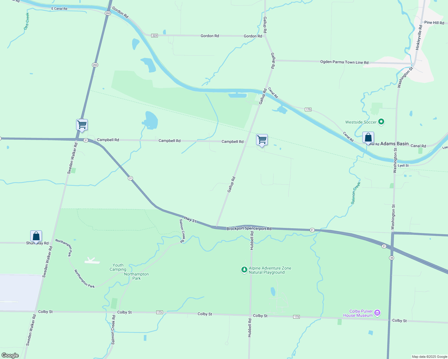 map of restaurants, bars, coffee shops, grocery stores, and more near 877 Gallup Road in Spencerport