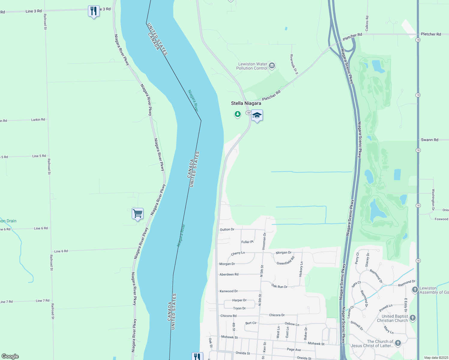 map of restaurants, bars, coffee shops, grocery stores, and more near 4545 Lower River Road in Lewiston