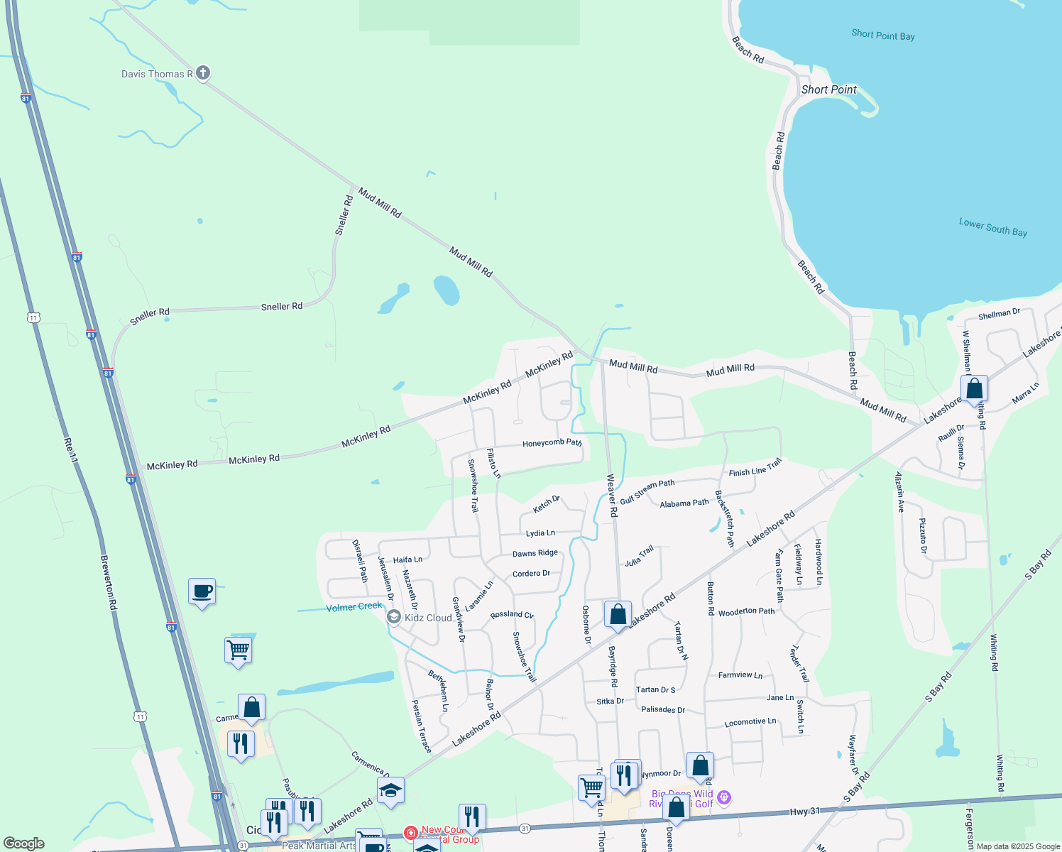 map of restaurants, bars, coffee shops, grocery stores, and more near 8776 Haymarket Road in Brewerton