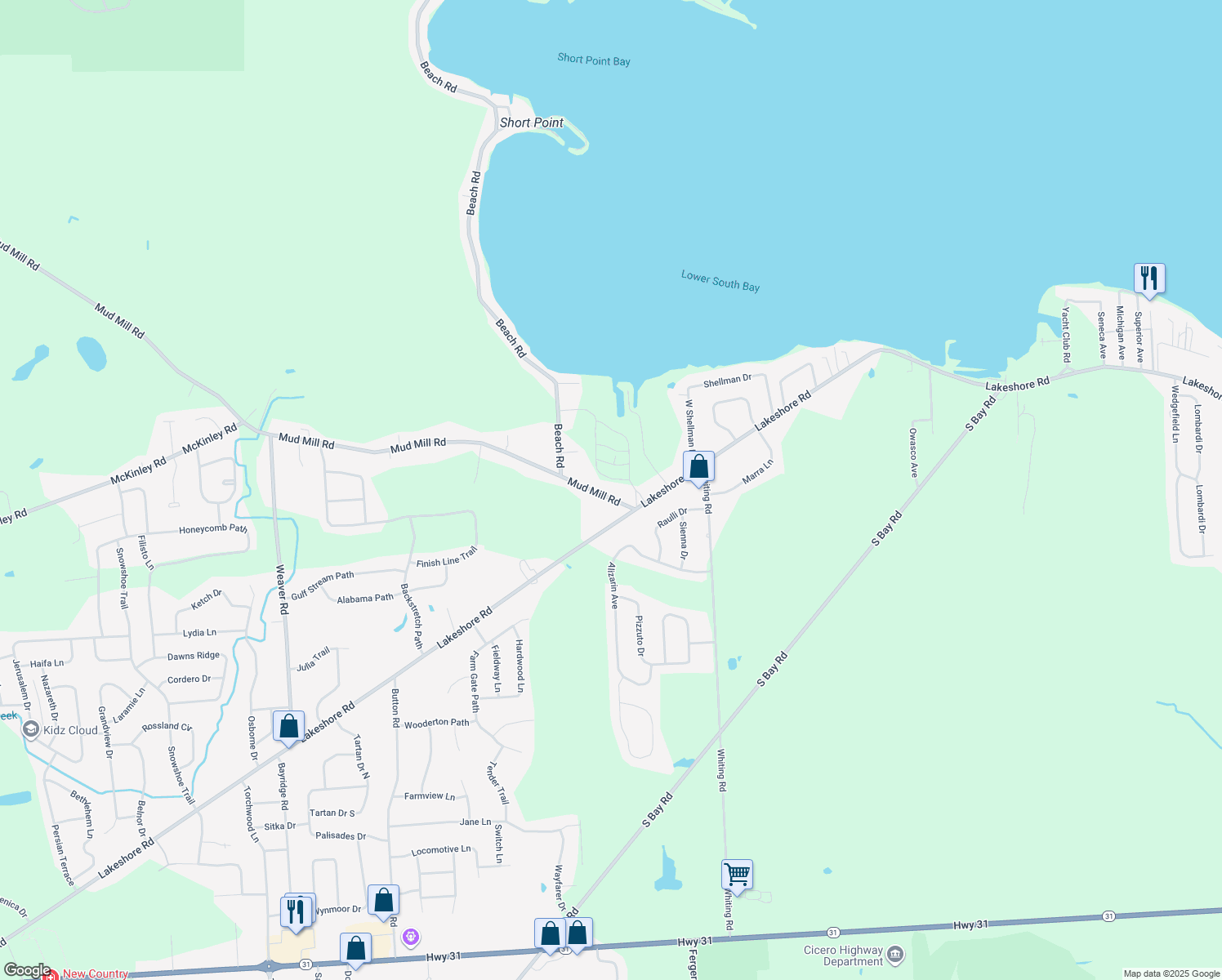 map of restaurants, bars, coffee shops, grocery stores, and more near 6447 Mud Mill Rd in Brewerton