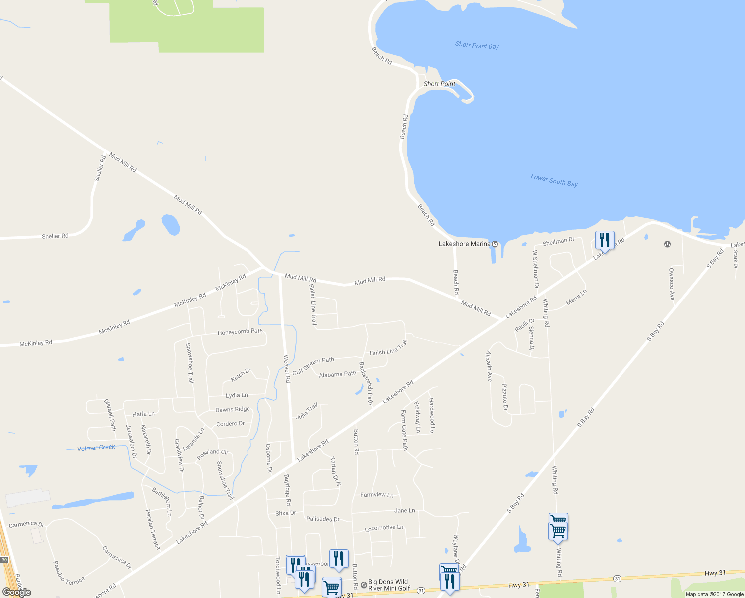 map of restaurants, bars, coffee shops, grocery stores, and more near 6270 Mud Mill Road in Brewerton