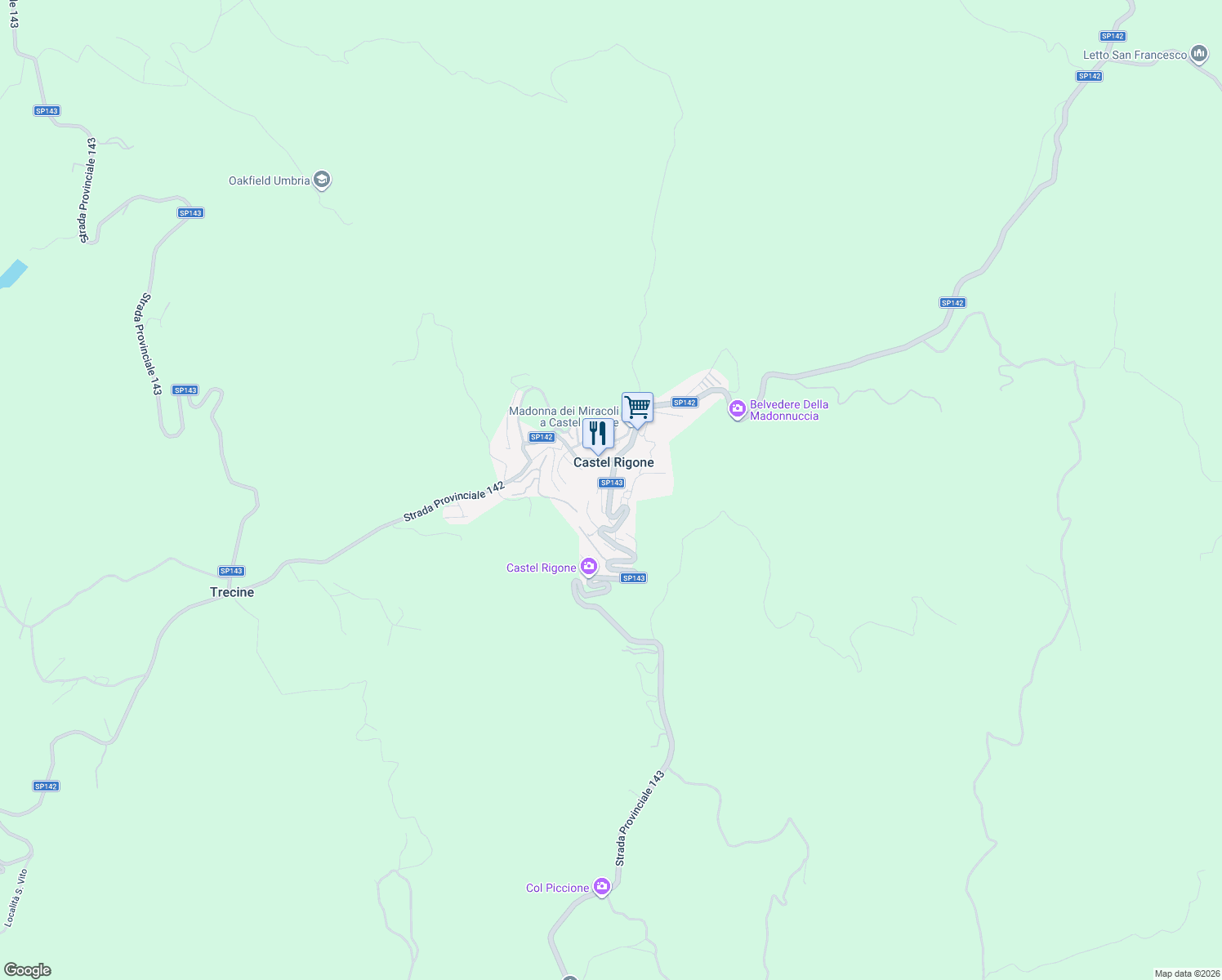 map of restaurants, bars, coffee shops, grocery stores, and more near 15 Via IV Novembre in Castel Rigone