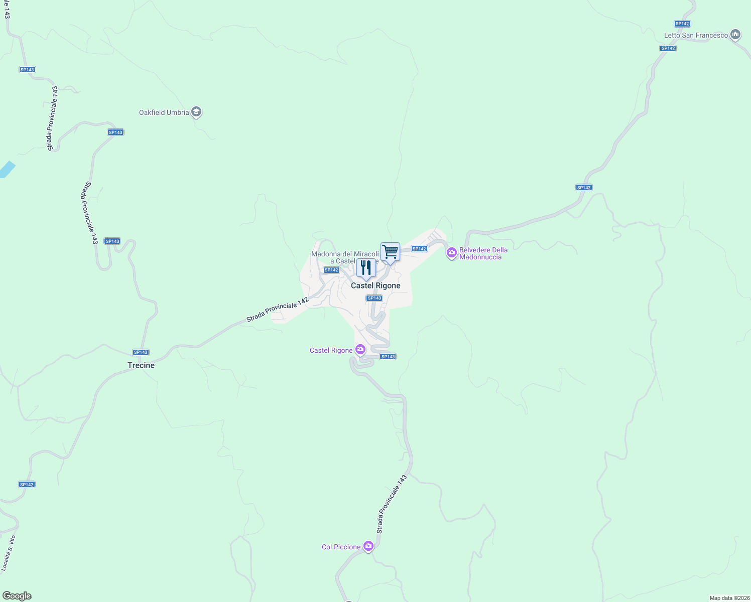 map of restaurants, bars, coffee shops, grocery stores, and more near 10-15 Via IV Novembre in Castel Rigone