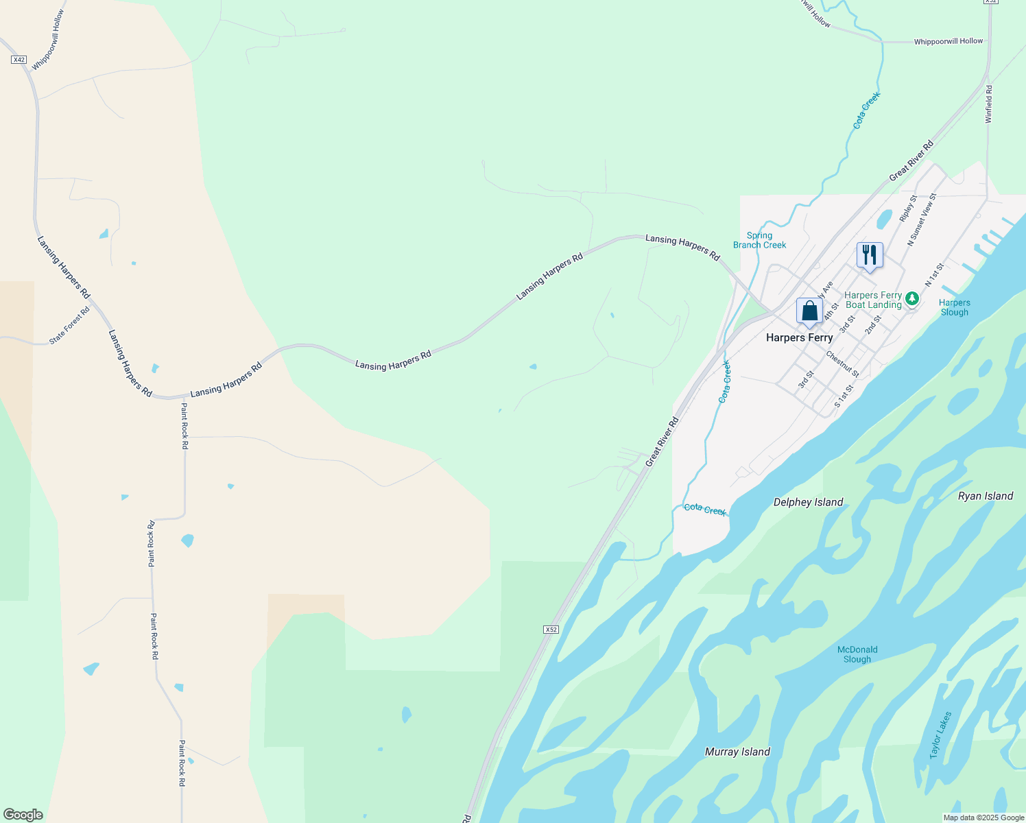 map of restaurants, bars, coffee shops, grocery stores, and more near 2299 Harpers Highlands Lane in Harpers Ferry