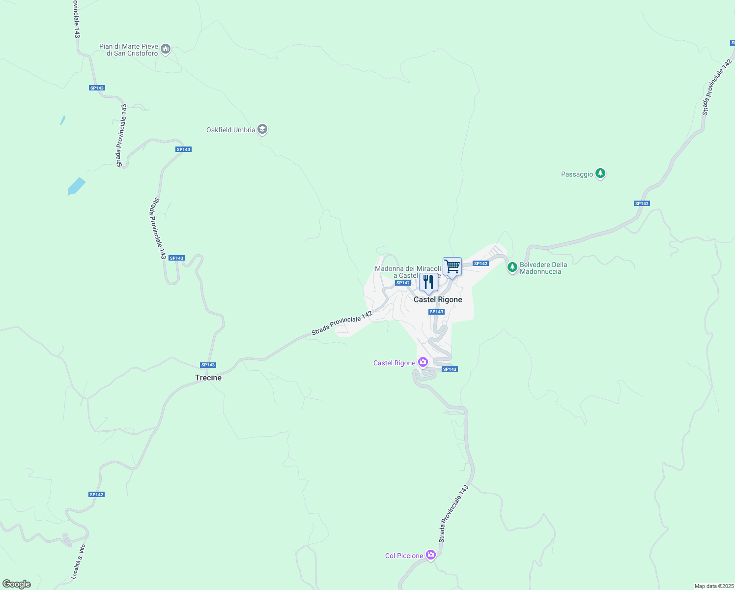 map of restaurants, bars, coffee shops, grocery stores, and more near 8 Via dei Cespugli in Castel Rigone