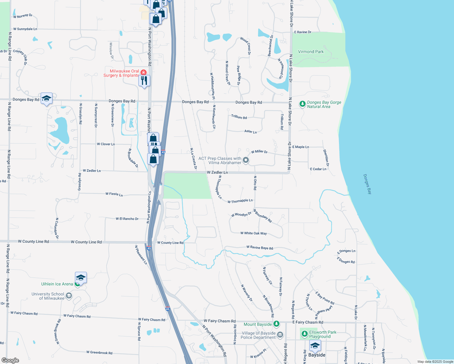 map of restaurants, bars, coffee shops, grocery stores, and more near 428 West Appletree Court in Mequon