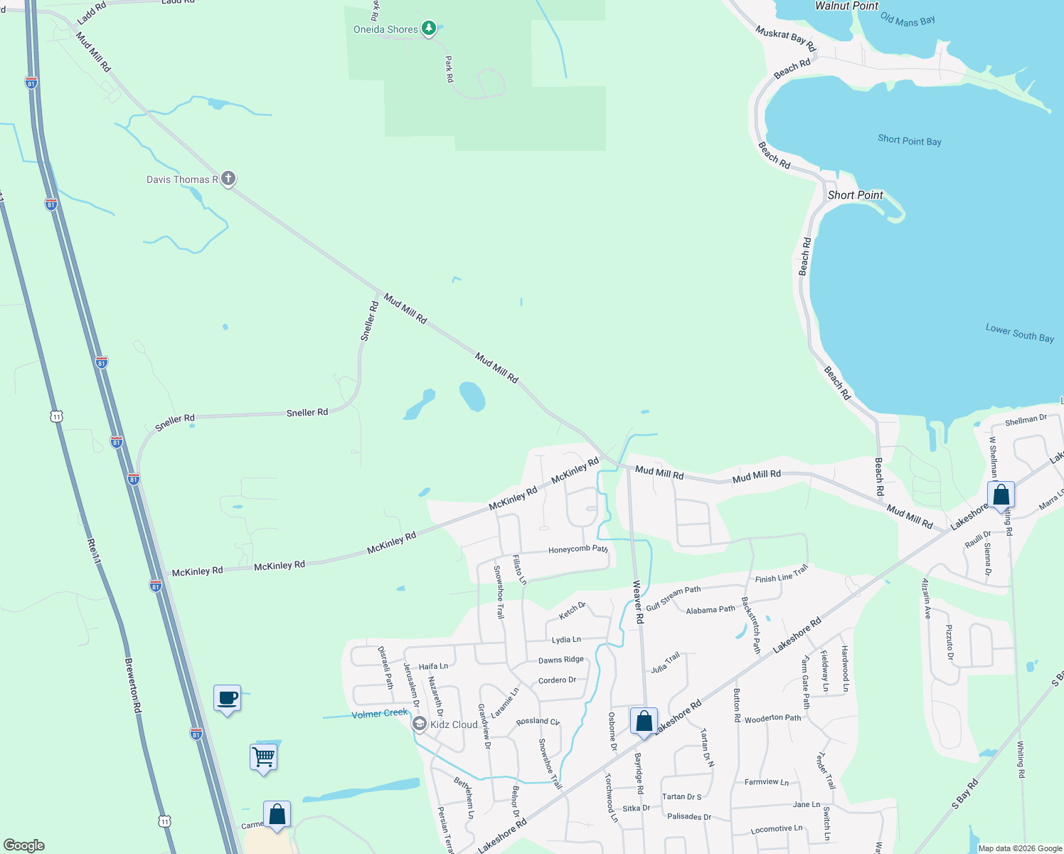 map of restaurants, bars, coffee shops, grocery stores, and more near 6100 Mud Mill Rd in Brewerton